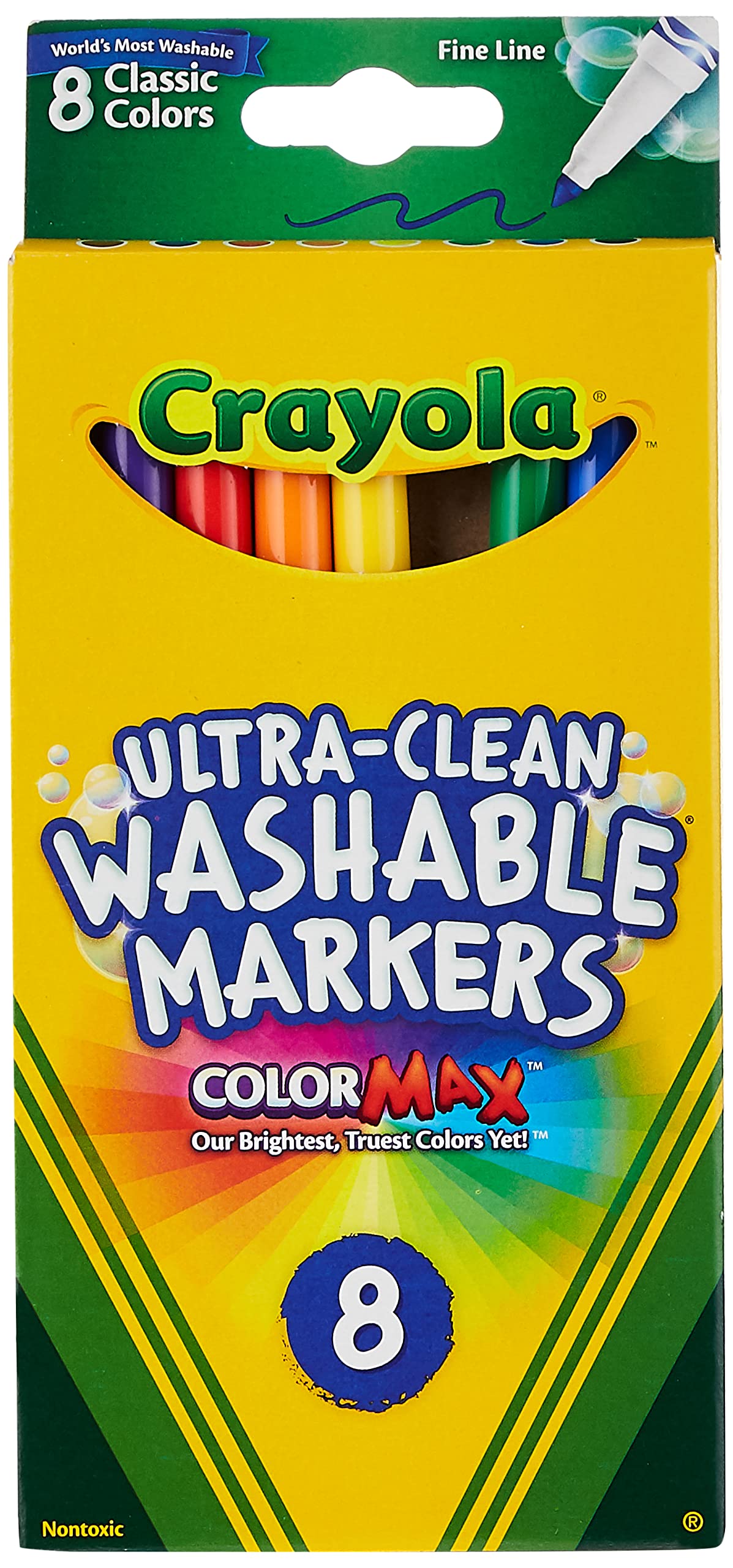 Crayola Ultra Clean Washable Markers - Fine Tip, 8 Count - Non-Toxic School & Office Supplies for Kids, Adults - Perfect for Coloring Books, Art Projects, Note Taking & Classroom Activities