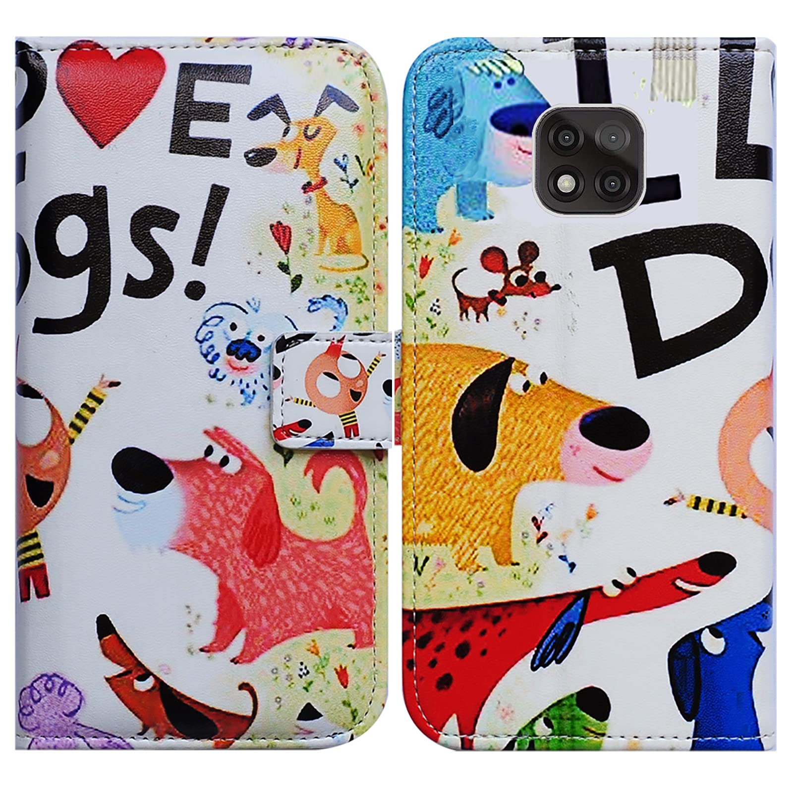 Cute Dogs Leather Flip Wallet Phone Case for Motorola Moto G Power 2021 - Card Slot Holder & Kickstand | Compatible with Moto G Power 2021 Only (Not for 2020 Model) | Perfect for Everyday Use, Travel, and Hands-Free Viewing