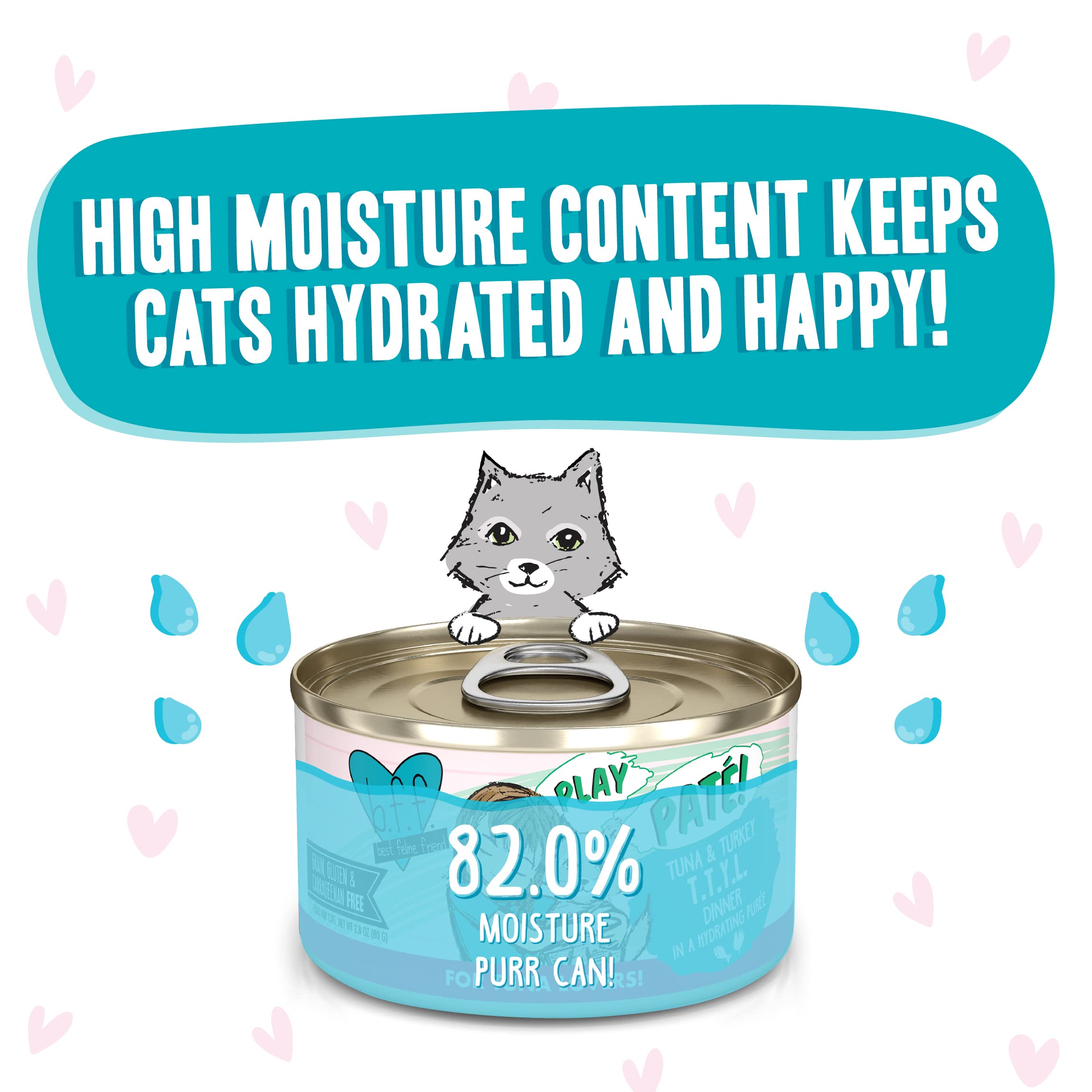 Weruva B.F.F. Play Best Feline Friend Pate Cat Food - Tuna & Turkey Recipe in 2.8oz Cans (Pack of 12) - Grain-Free Wet Cat Food for Adult Cats - Perfect for Mealtime or Treats at Home