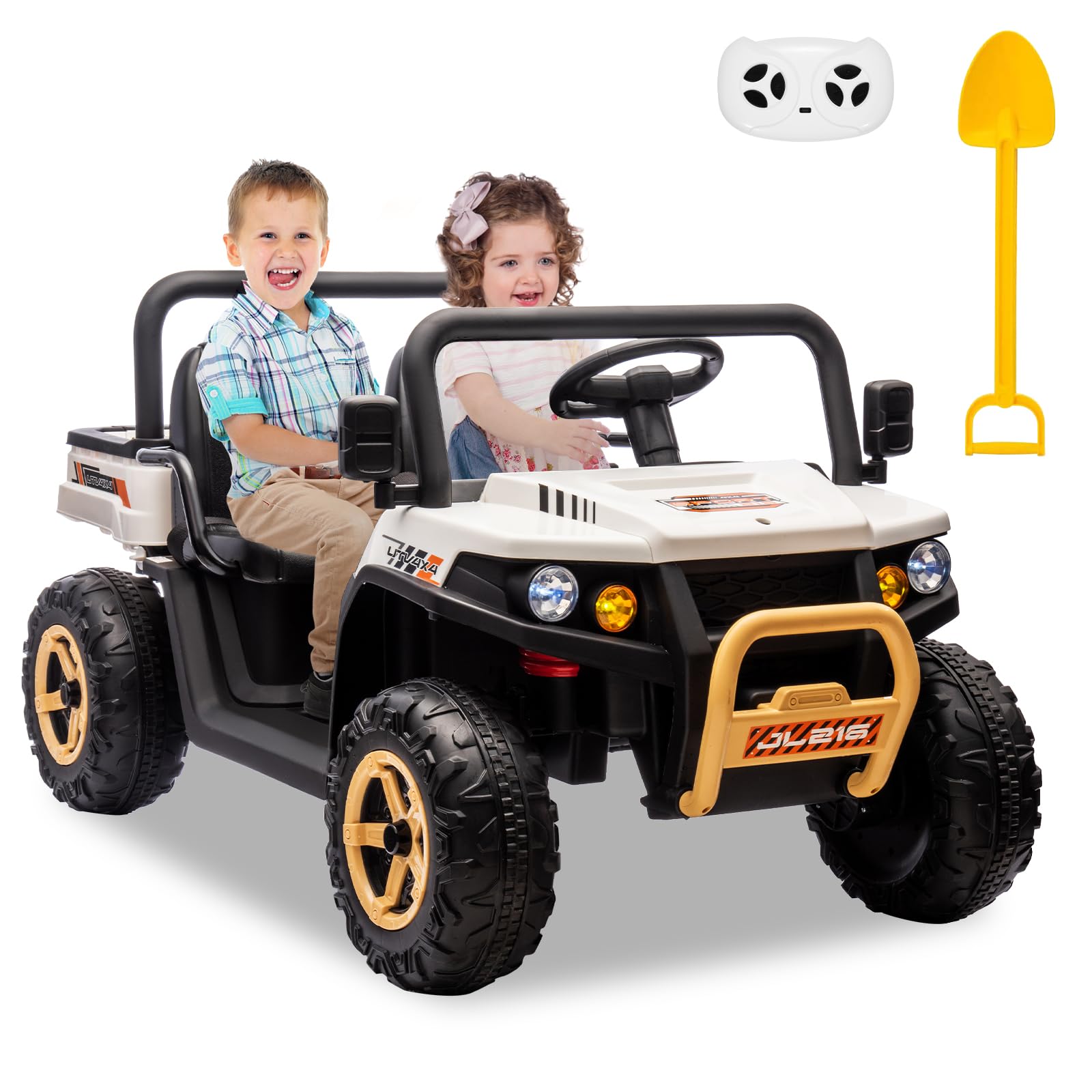 GARVEE 24V Kids Electric Ride On Dump Truck - 6X6 2 Seater Remote Control UTV Battery Powered 6 Wheeler for Boys & Girls Ages 3+ | Outdoor Play, Backyard Fun, Birthday Gift (White)