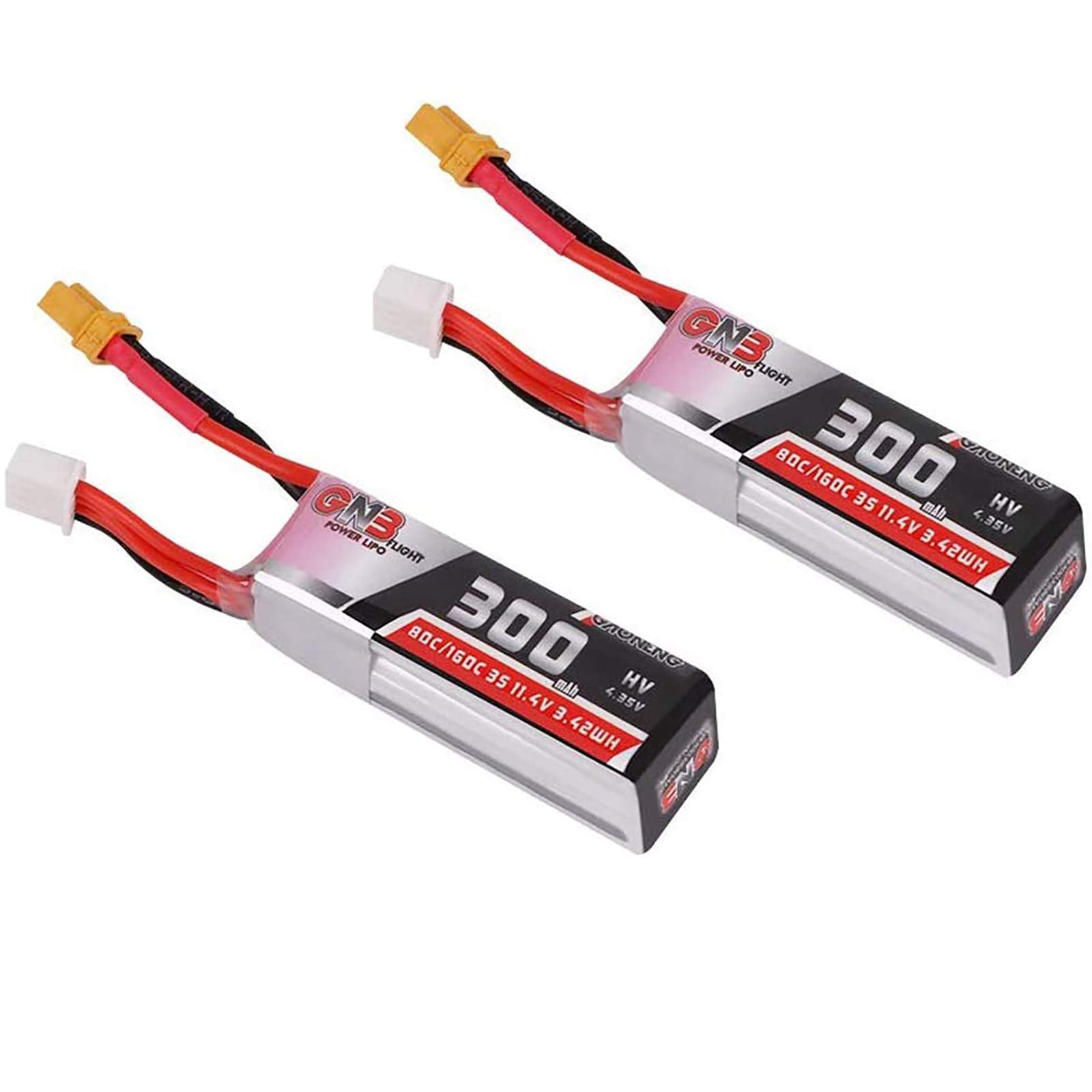 GAONENG 11.4V 300mAh 3S HV LiPo Battery 80C/160C with XT30 Connector for FPV Racing Drones - High Performance RC Drone Battery Pack (2PCS) - Perfect for FPV Quadcopters, Mini Drones and RC Airplanes