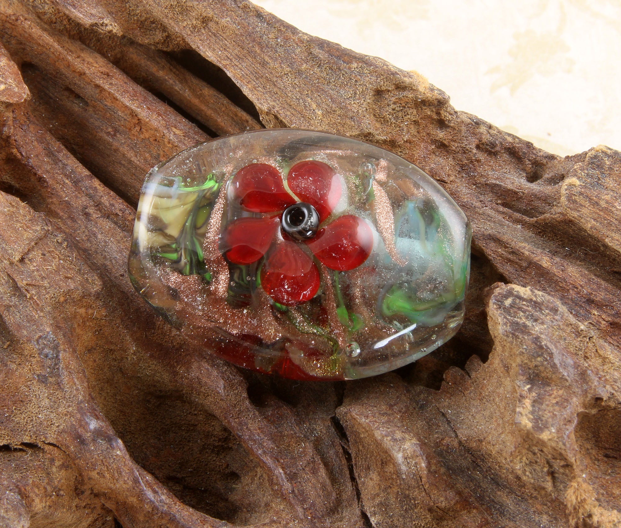 Handmade Red Floral Lampwork Glass Focal Bead SRA for Jewelry Making - Perfect for Necklaces, Bracelets & DIY Craft Projects