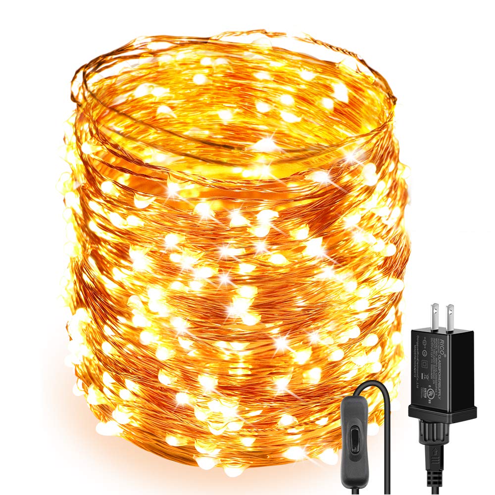 Moobibear 164ft 500 LED Copper Wire String Lights - UL Listed Plug-in Warm White Fairy Lights with ON/Off Switch for Bedroom, Patio, Wedding, Party & Valentine's Day Decor | Perfect for Indoor and Outdoor Lighting, Holiday Displays, and Romantic Ambiance