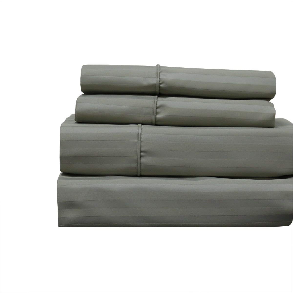 Royal Hotel Bedding Split-King Adjustable King Size Sheet Set - 650-Thread-Count Cotton-Blend Wrinkle-Free Stripe Sheets in Sage Green - Perfect for Adjustable Beds, Master Bedrooms, and Luxury Hotel-Style Comfort