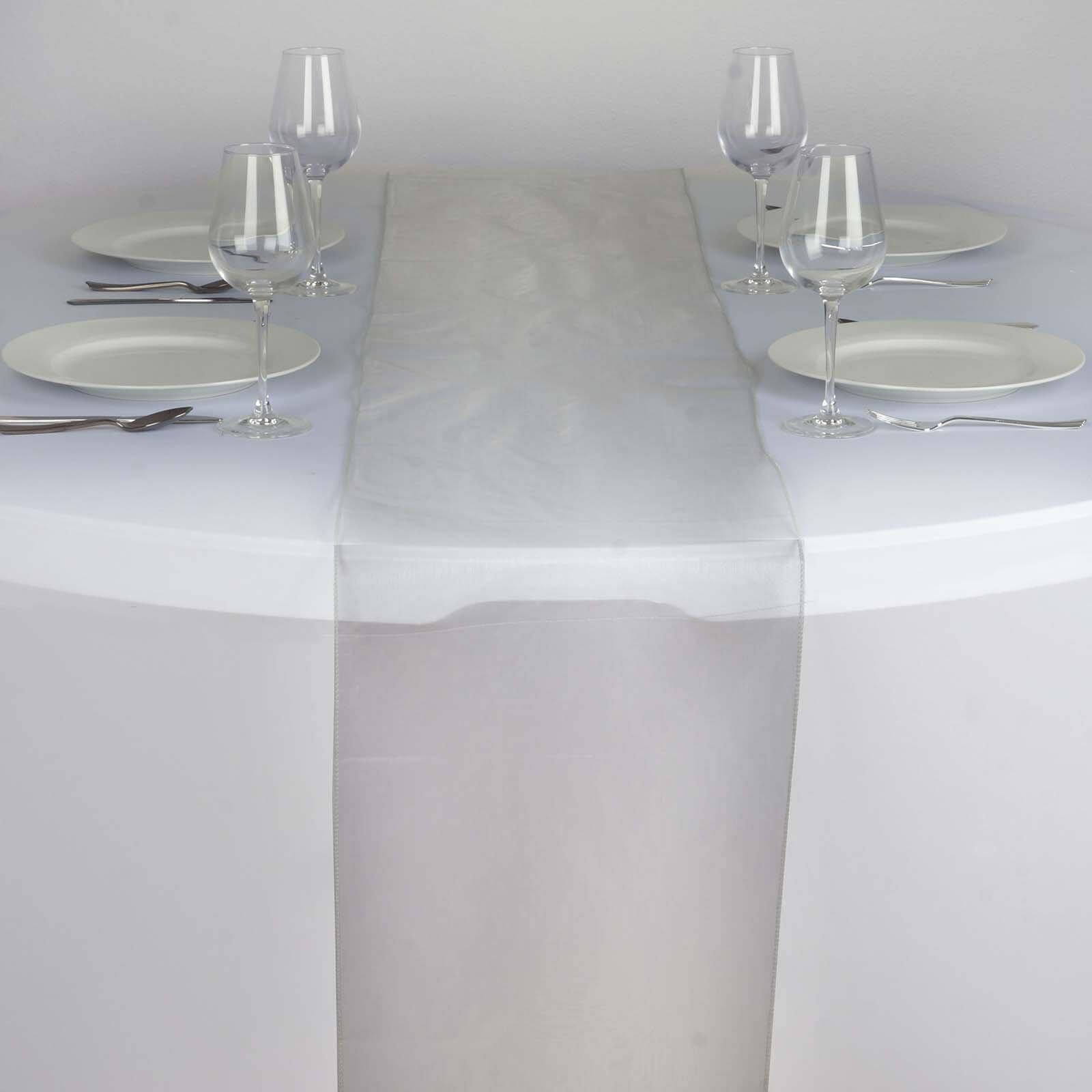 10 Pack Silver Sheer Organza Table Runners 14x108 Inches - Soft Lightweight Wedding Party Decor for Banquet, Buffet, and Dining Table Decorations