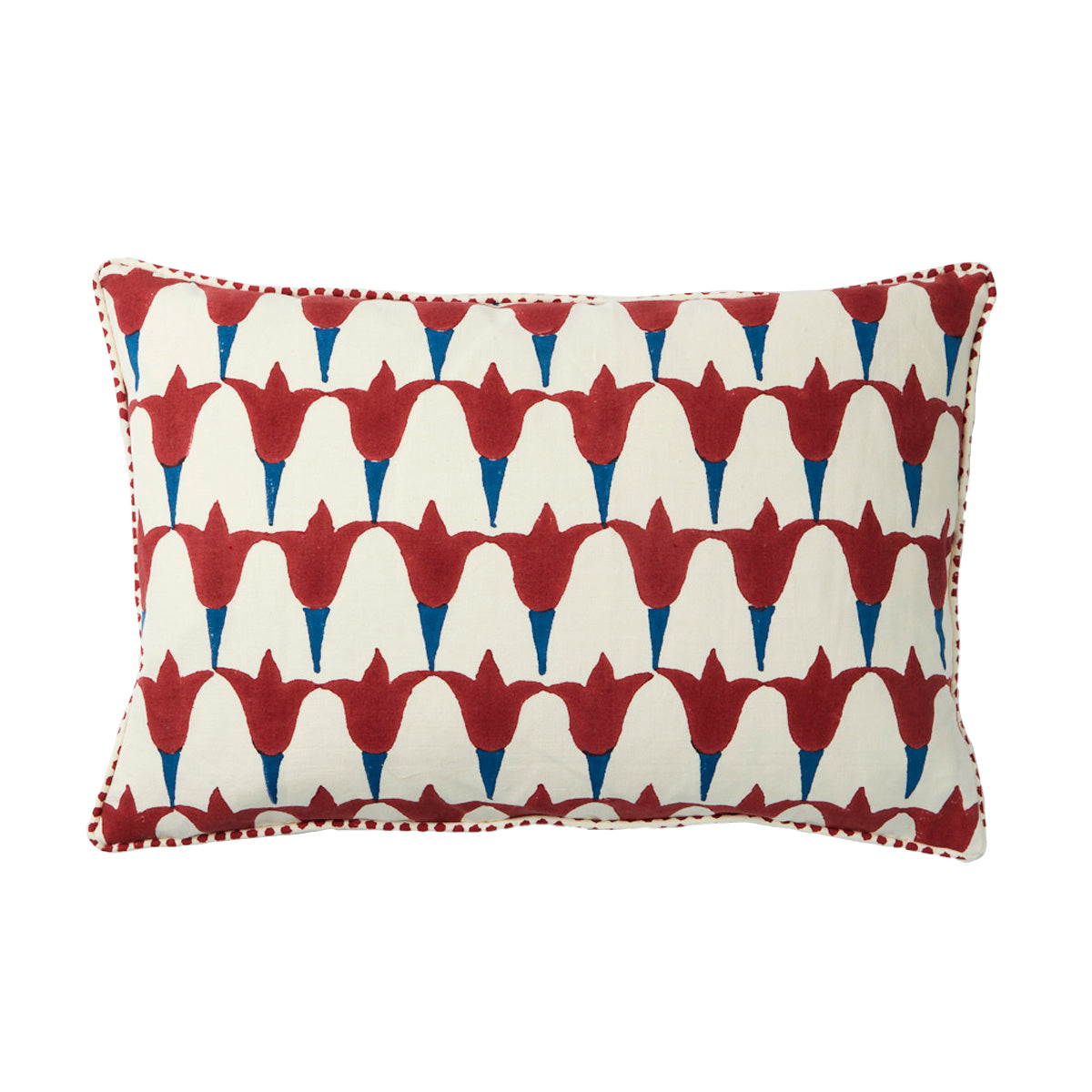 Piped Tulip Cushion Cover - Indigo Blue Iron-On Design for Sofa, Bed & Home Decor | Machine Washable & Durable