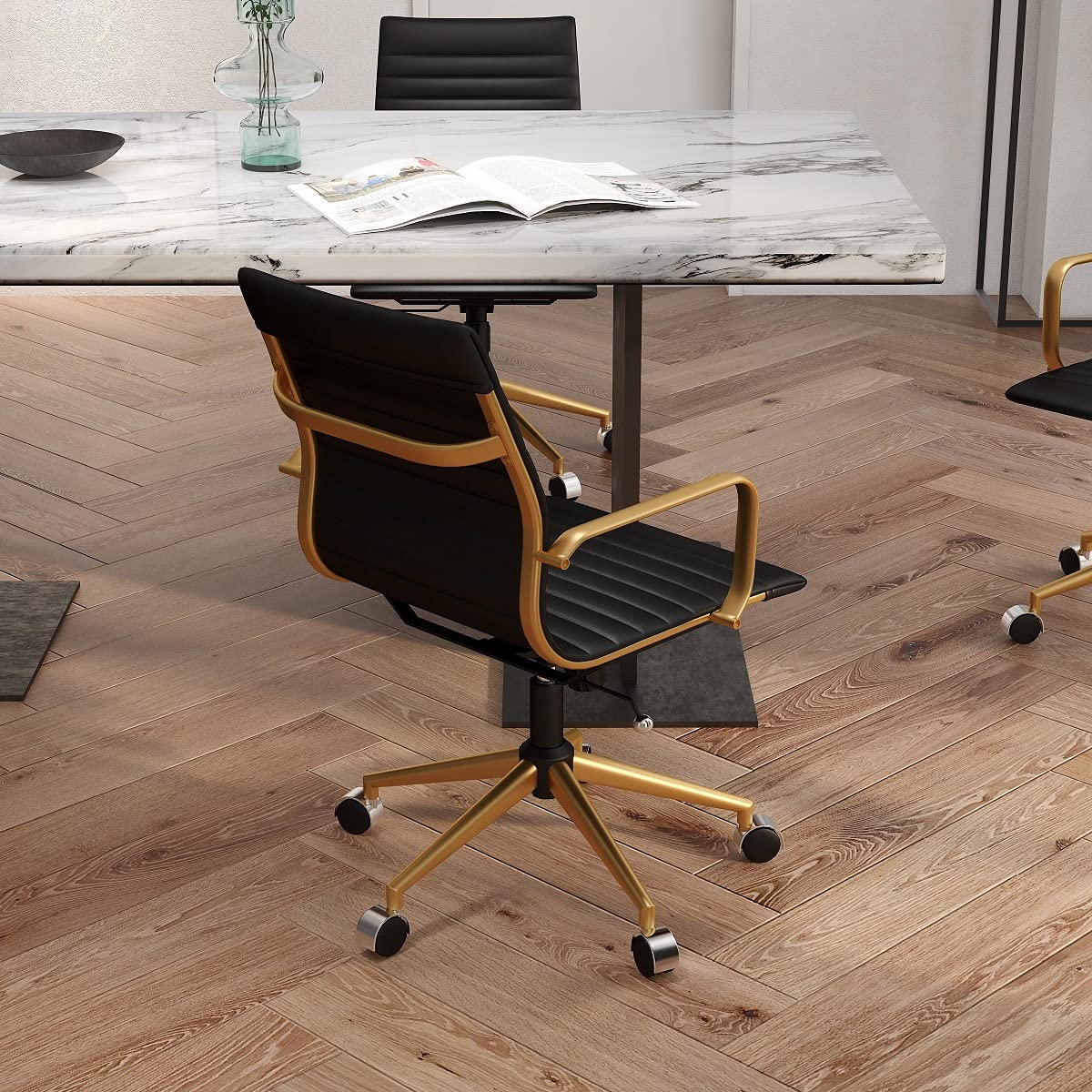 Ergonomic Black Gold Office Chair - Modern Adjustable Desk Chair with Lumbar Support for Home & Office Workspace (3011 Gold Black) - Perfect for Long Hours Sitting, Gaming & Remote Work
