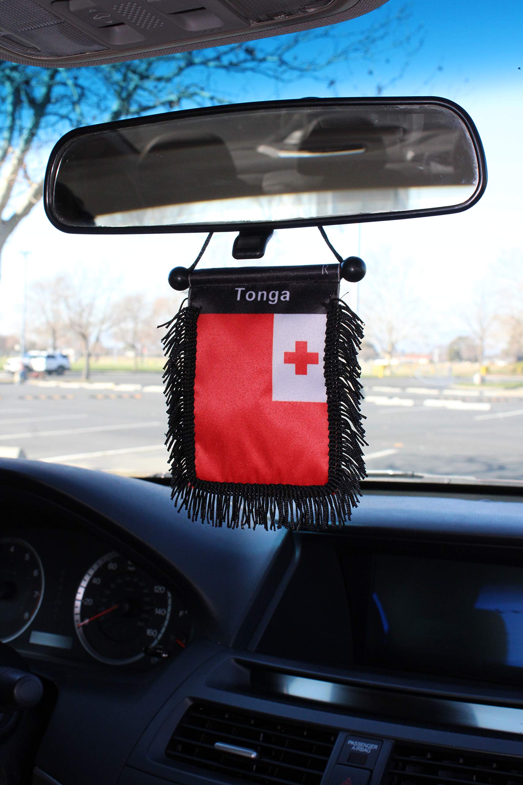 Tonga Flag Car Mirror Hanging Decor - Tongan Pride Rear View Mirror Flag for Vehicles | Perfect for Car Shows, Parades & National Celebrations