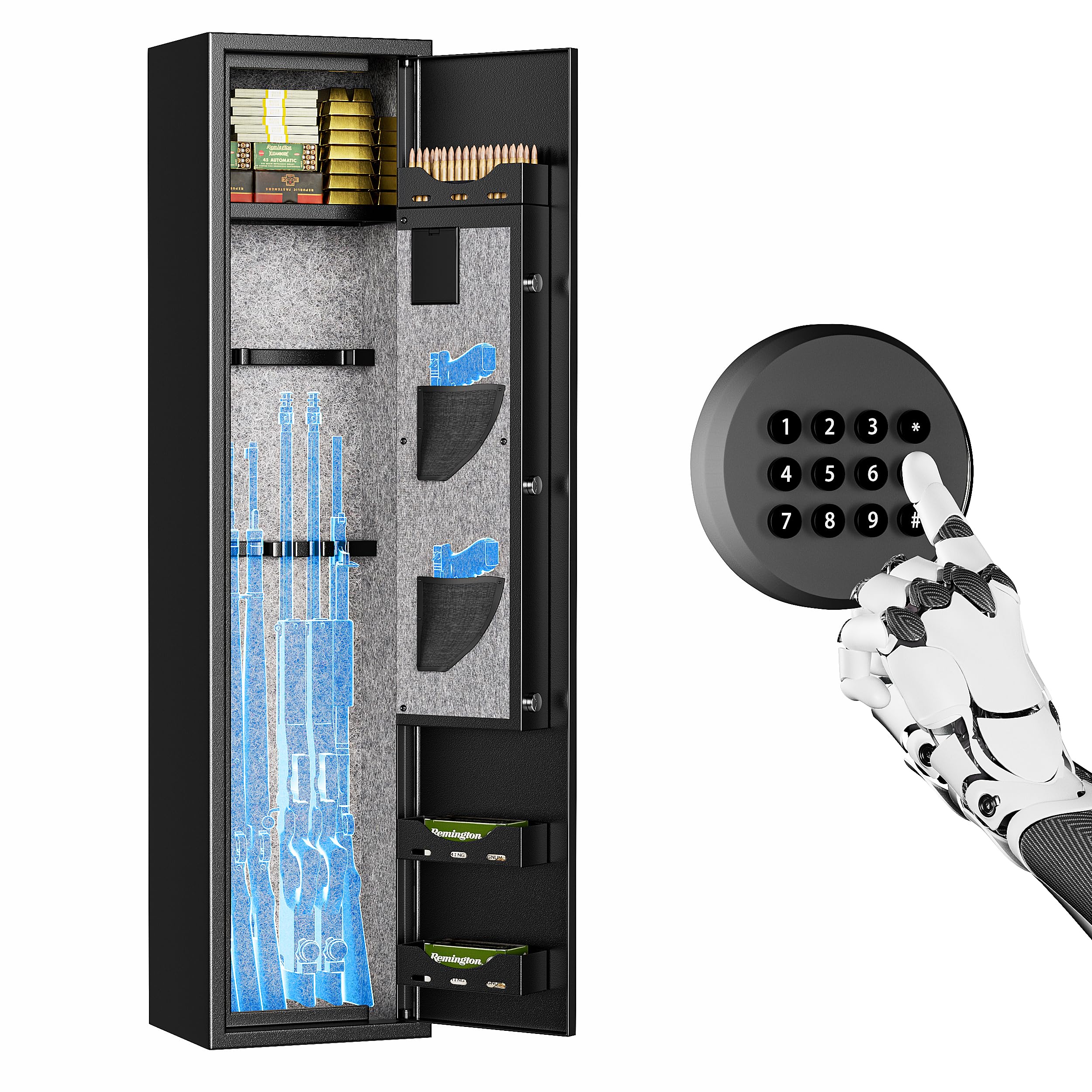 Superday 3-5 Rifle Gun Safe with Electronic Keyboard Lock - Quick Access Large Gun Cabinet for Rifles & Pistols - Heavy Duty Home Defense Safe with Interior Rifle Rack & Storage Pockets - Perfect for Bedroom, Closet or Basement Firearm Protection