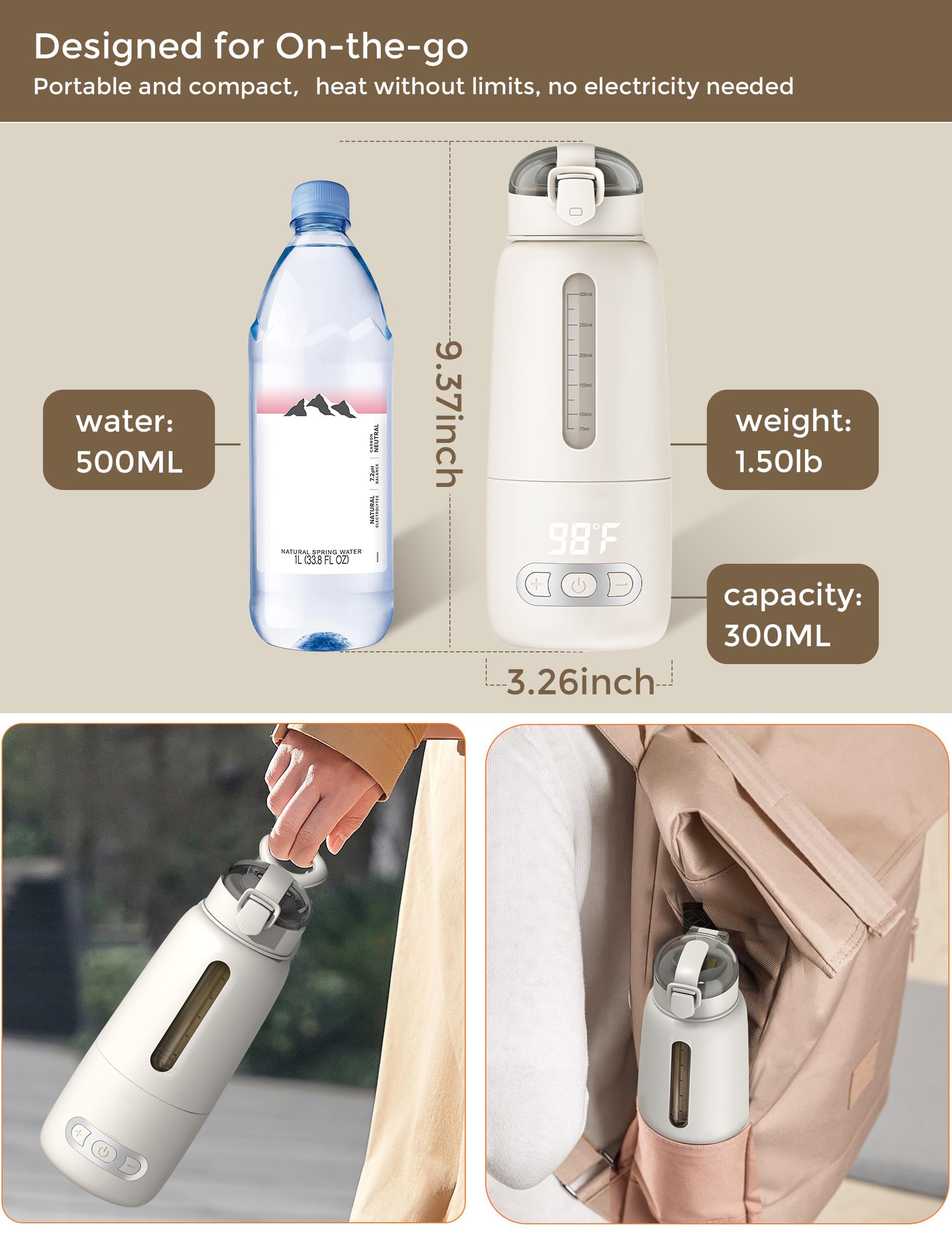 Portable Baby Bottle Warmer with 13500mAh Battery - Travel Essential for Breastmilk & Formula - Perfect for Flying, Road Trips & On-the-Go Parents - Must Have Baby Gear 2024