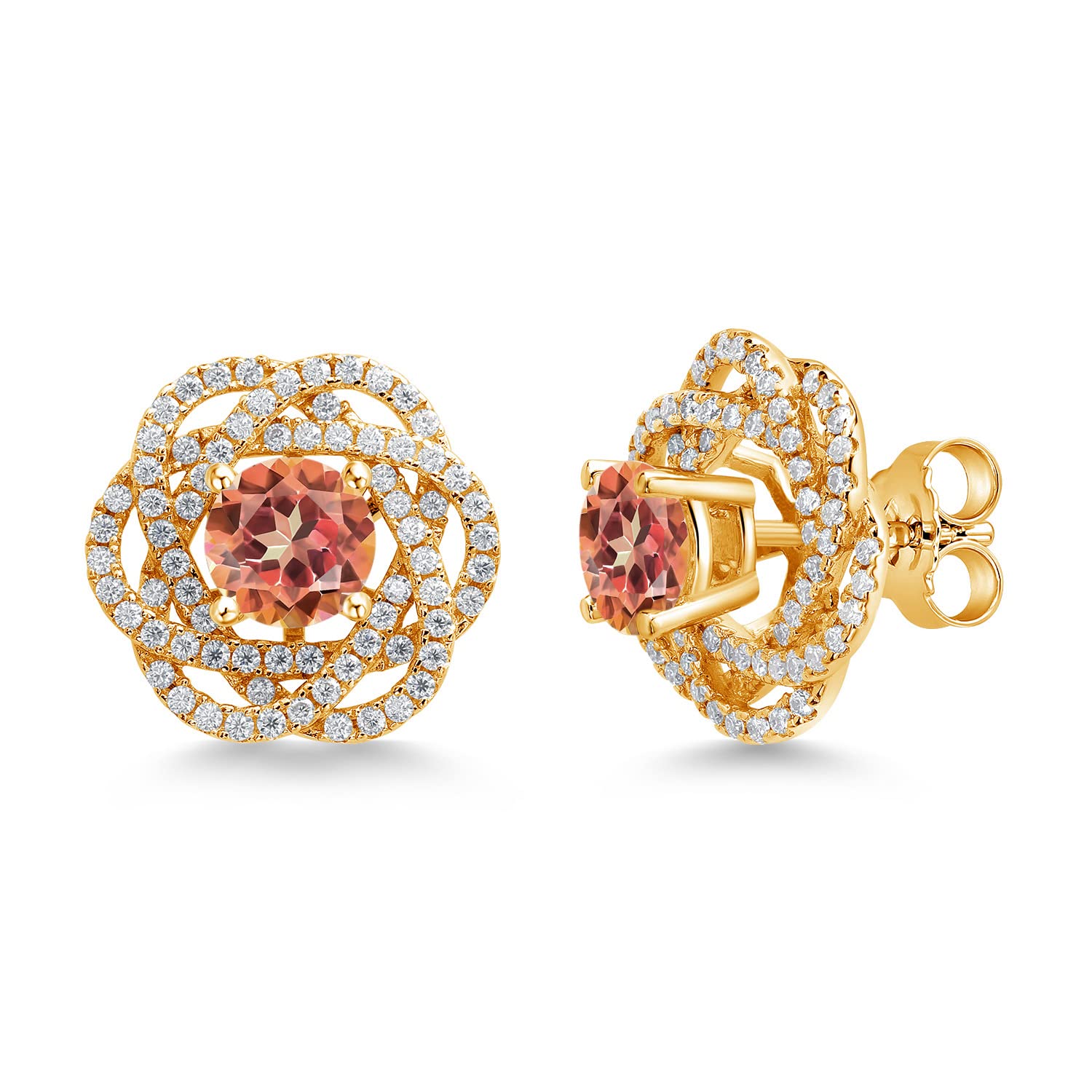 18K Gold Plated Sterling Silver Round 6MM Birthstone Stud Earrings with White Moissanite & Removable Earring Jackets for Women - Perfect for Birthdays, Anniversaries & Everyday Elegance