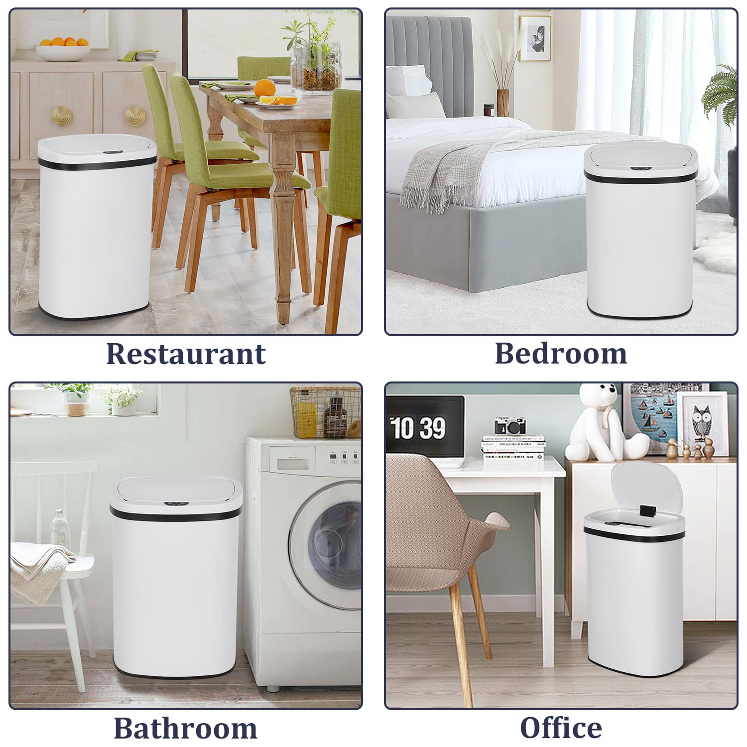 13 Gallon Automatic Touchless Sensor Trash Can - Stainless Steel Kitchen Garbage Bin with Lid, 50L High Capacity, White | Perfect for Modern Kitchens, Offices & Bathrooms