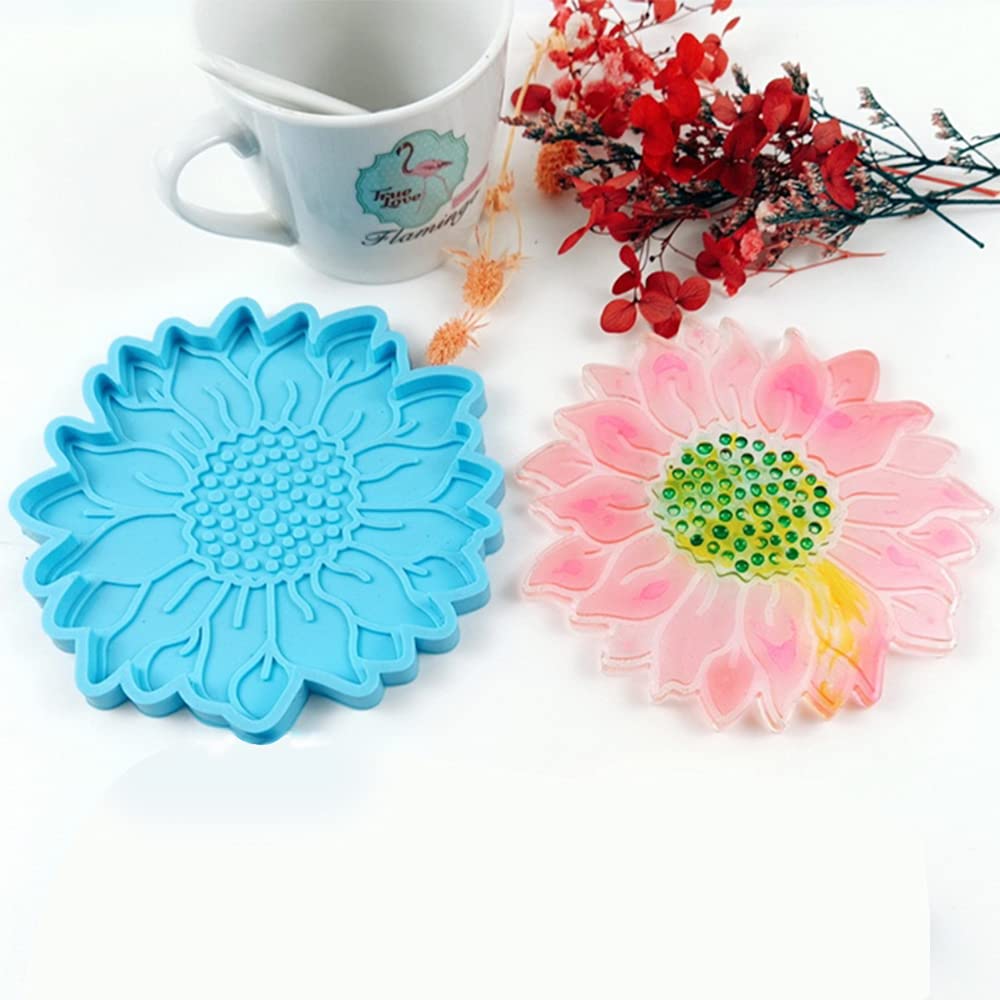 Sunflower Coaster & Keychain Resin Casting Molds - 2pcs Silicone Flower Molds for DIY Crafts, Home Decor, and Gift Making | Perfect for Epoxy Resin, Soap, and Candle Making