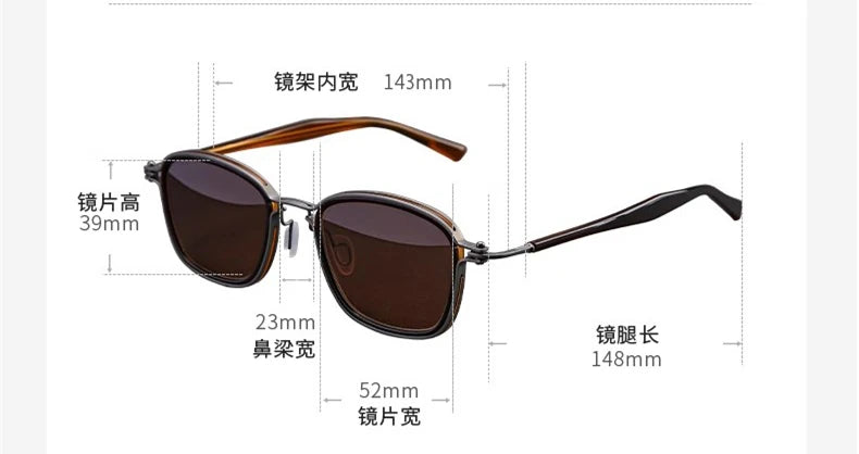 Black Unisex Full Rim Square Titanium Acetate Sunglasses - Lightweight UV Protection for Men & Women - Perfect for Driving, Beach, and Outdoor Activities