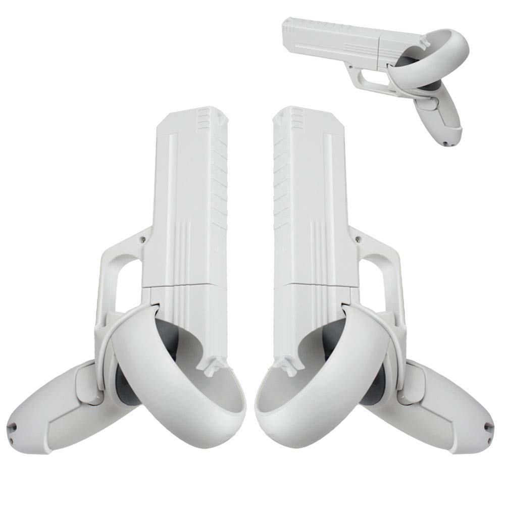Oculus Quest 2 Controller Gun Accessory - Enhanced FPS VR Gaming Pistol for Immersive Shooting Games (White) | Perfect for Beat Saber, Half-Life: Alyx & First-Person Shooter VR Experiences