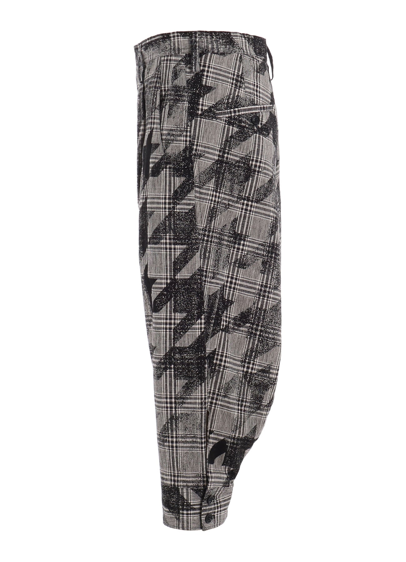 Cotton Linen Plaid Big Houndstooth Cuffed Hem Sarouel Pants - Stylish Loose Fit Trousers for Streetwear, Casual Outfits & Boho Fashion
