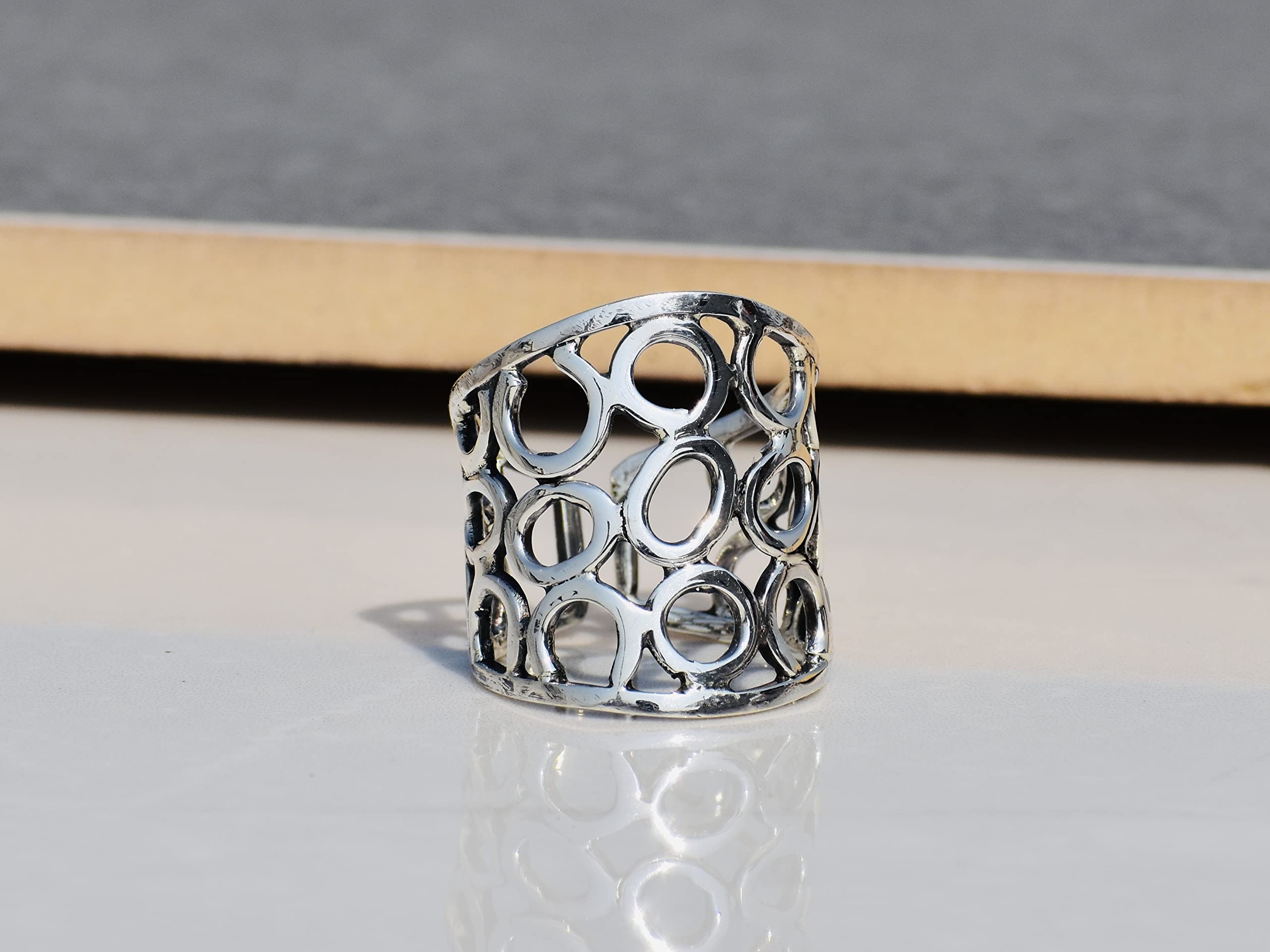 Eternity Circle Ring - 925 Sterling Silver Adjustable Wide Band Geometric Statement Ring for Women | Open Round Ring for Everyday Wear, Gift Giving & Special Occasions (Size M 1/2)