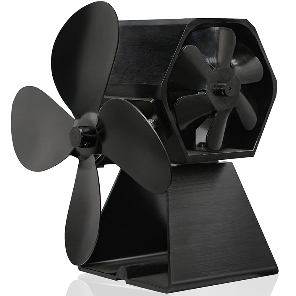 10-Blade Stove Fan - Dual Head Fireplace Fan for Wood Stove & Log Burner - Silent Heat Circulation Fan for Efficient Warming - Perfect for Home, Cabin & Fireplace Use - Black