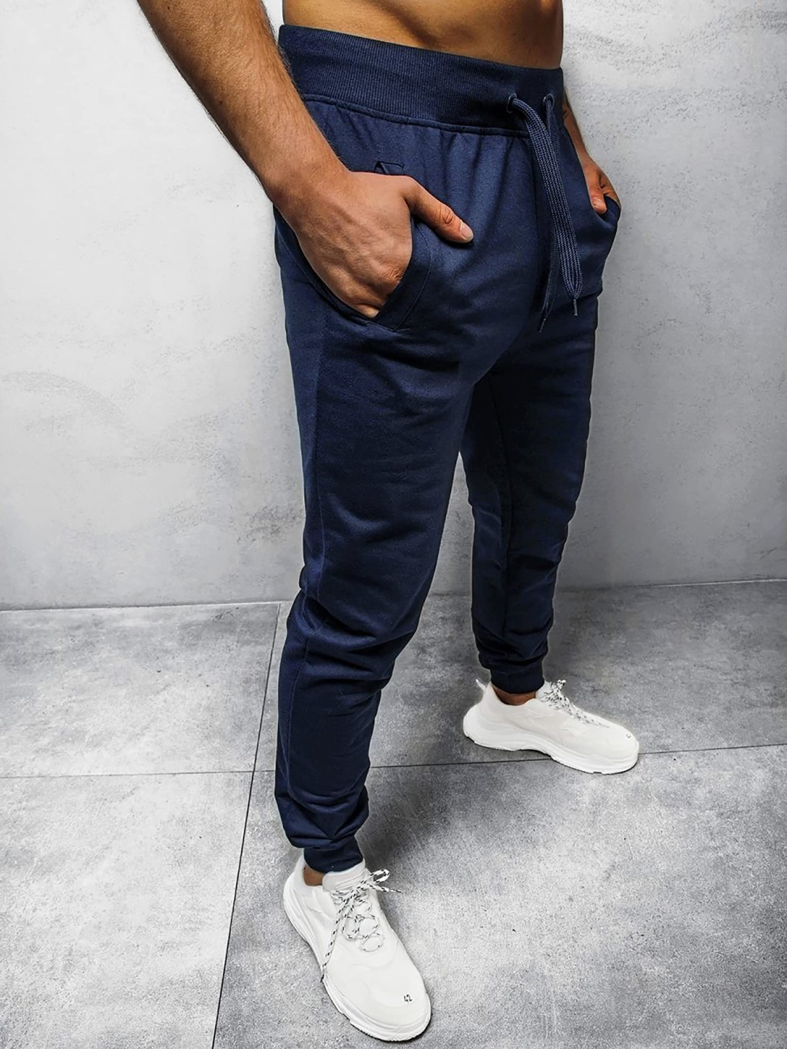 Men's Cotton Stretch Jogging Pants with Drawstring & Pockets - Breathable Athletic Running Pants for Gym, Workout, Casual Wear & Lounge