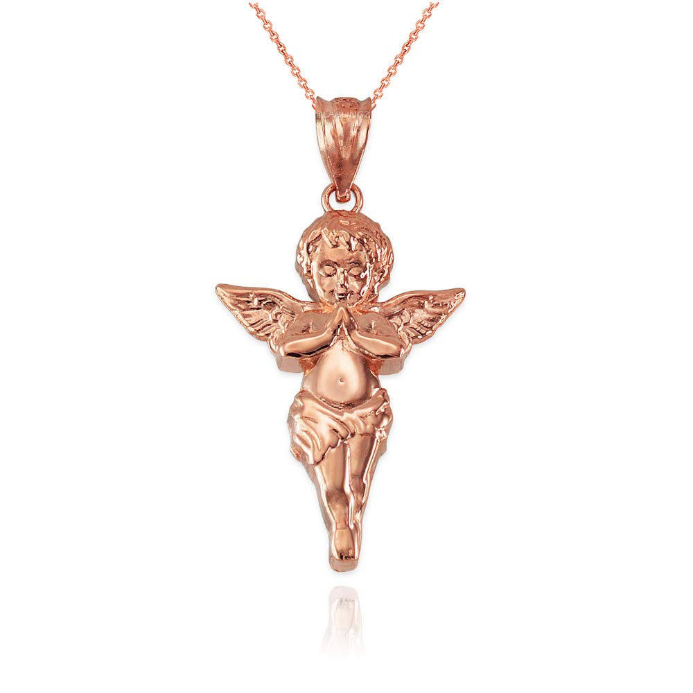14K Rose Gold Angel Pendant Necklace for Women - Elegant Religious Jewelry Gift for Christmas, Baptism & Special Occasions