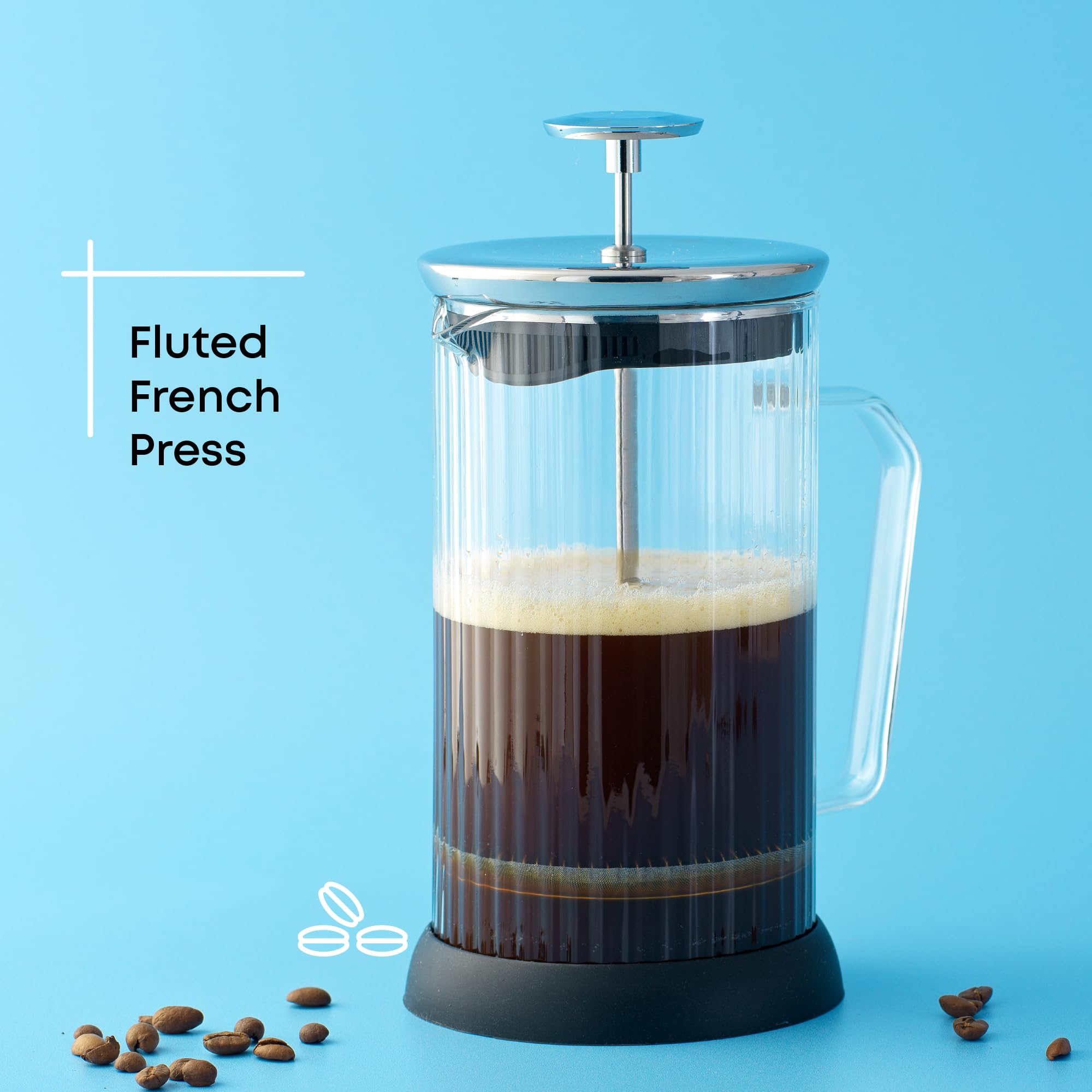 JoyJolt Fluted French Press Coffee & Tea Maker Set - 33.8oz Stainless Steel & Borosilicate Glass - Portable Cold Brew & Hot Coffee Maker for Home, Office, Camping & Travel