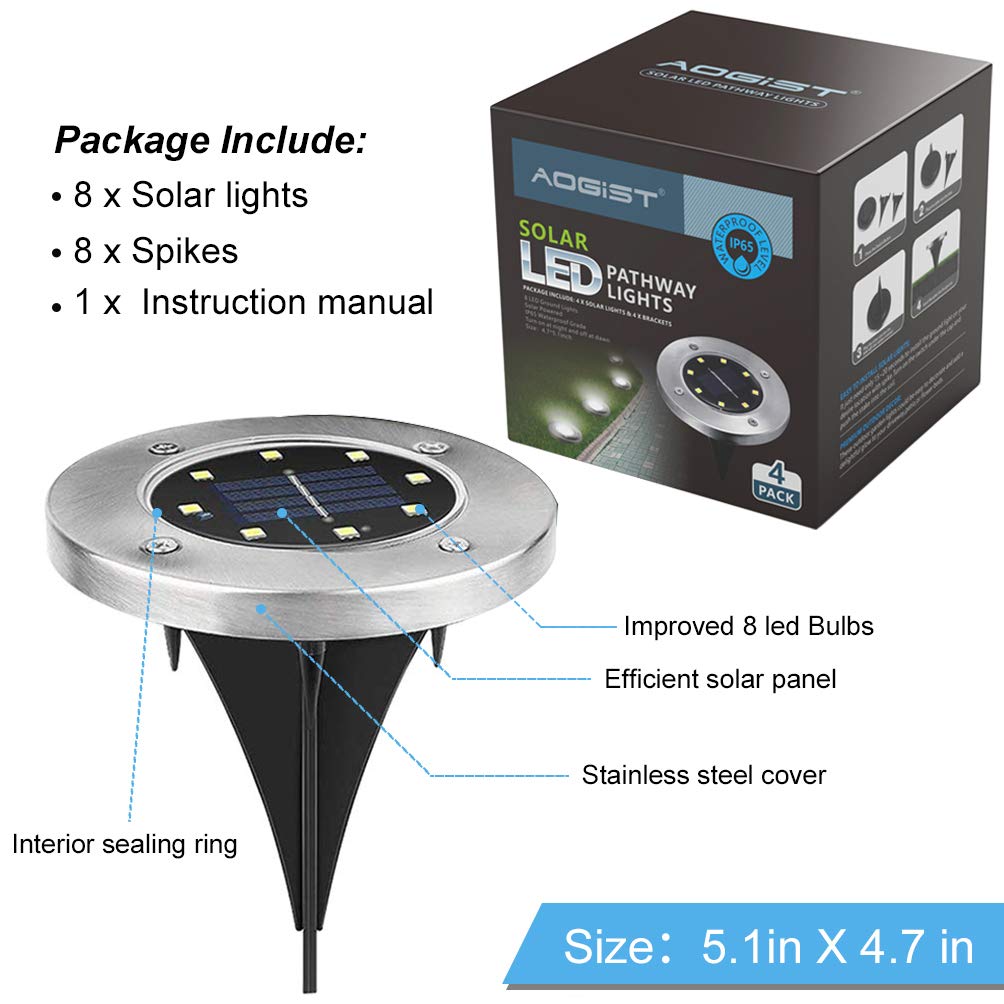 Aogist Solar Ground Lights - 4 Pack LED Garden Disk Lights, Waterproof Outdoor Landscape Lighting for Lawn, Patio, Pathway, Yard, Deck & Walkway (Warm White) - Perfect for Garden Decoration, Backyard Lighting & Nighttime Safety