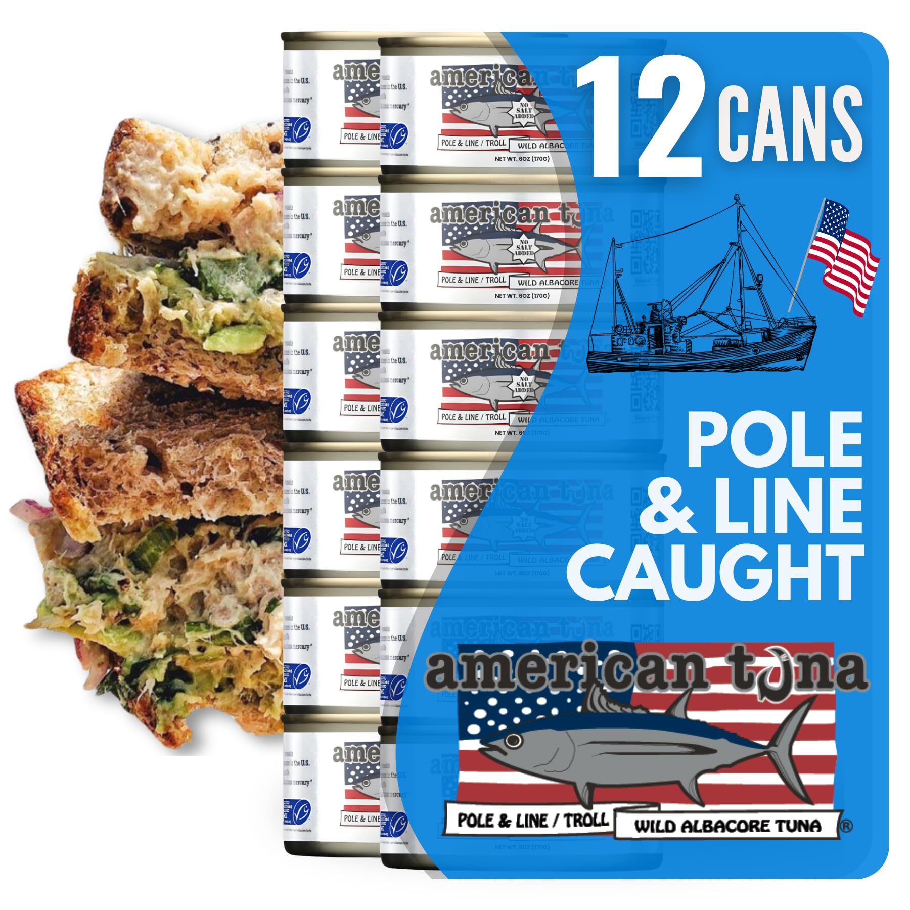 Premium Wild Albacore Tuna in Water - No Salt Added, MSC Certified, Sustainably Pole & Line Caught | 12-Pack 6oz Cans | High Protein, Low Mercury, Keto & Paleo Friendly | Perfect for Salads, Sandwiches & Meal Prep