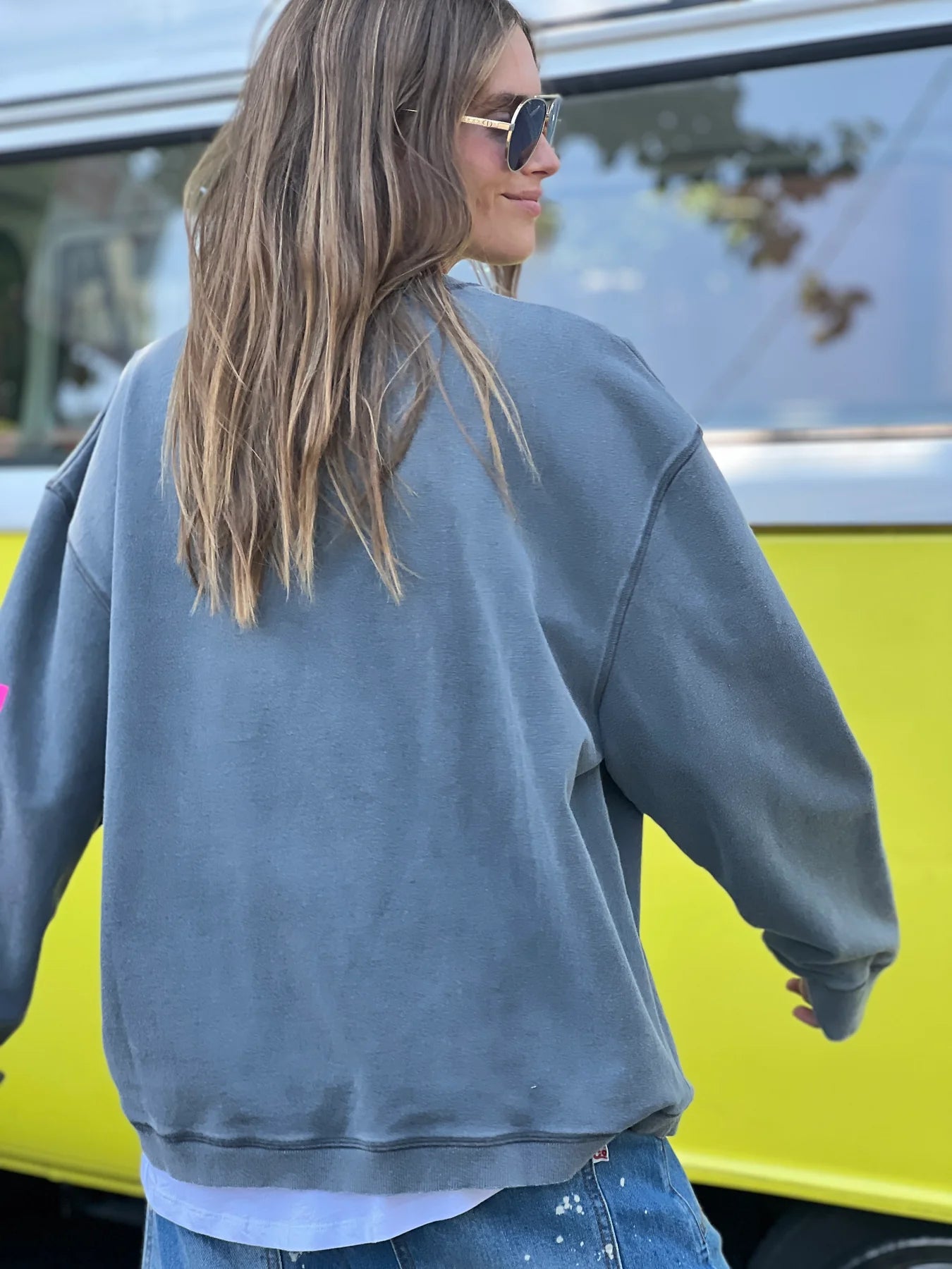 Vintage Heart Print Sweatshirt for Women - Soft & Cozy Charcoal Grey Pullover for Casual Wear, Date Nights & Layering