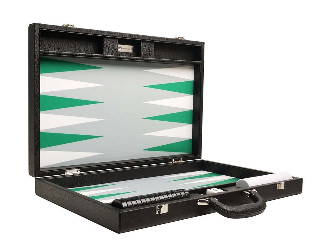 Premium 19-Inch Backgammon Set - Large Wooden Board with Black Finish & White/Green Points - Perfect for Game Nights, Travel, and Gifts