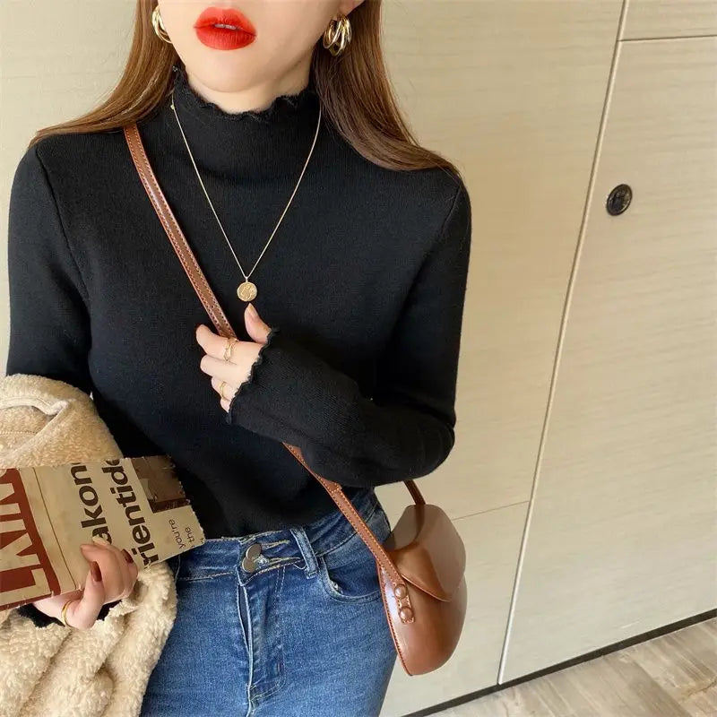 Women's Velvet Half Turtleneck Sweater - Warm Winter Thermal Top for Women | Cozy Fall & Winter Layering Shirt | Perfect for Office, Dating & Casual Outfits