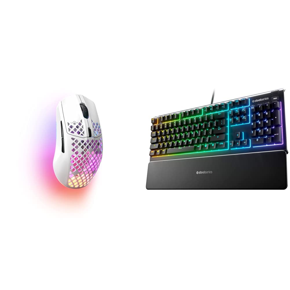 SteelSeries Aerox 3 Wireless Gaming Mouse & Apex 3 RGB Mechanical Keyboard Bundle with Whisper Quiet Switches - Perfect for Esports, FPS, and MMO Gaming