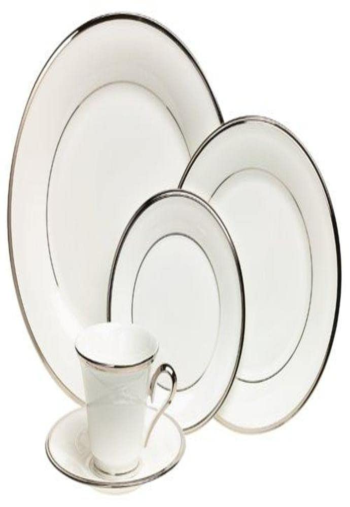 Lenox 5-Piece Place Setting Solitaire White, Ivory & Platinum - Elegant Dinnerware Set for Fine Dining, Weddings & Special Occasions