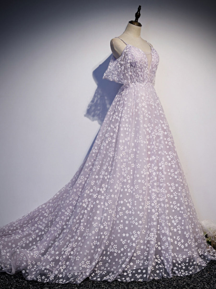 Elegant Purple Tulle Off-Shoulder Long Prom Dress for Women - Formal Evening Gown for Homecoming, Wedding Guest & Special Occasions