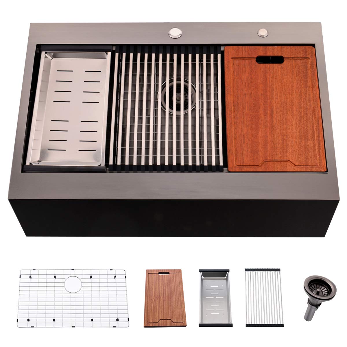 30 Inch Black Stainless Steel Farmhouse Sink - Drop-In Apron Front Single Bowl Kitchen Sink, 16 Gauge Heavy Duty for Modern Farmhouse & Rustic Kitchens | Perfect for Meal Prep, Dishwashing & Entertaining