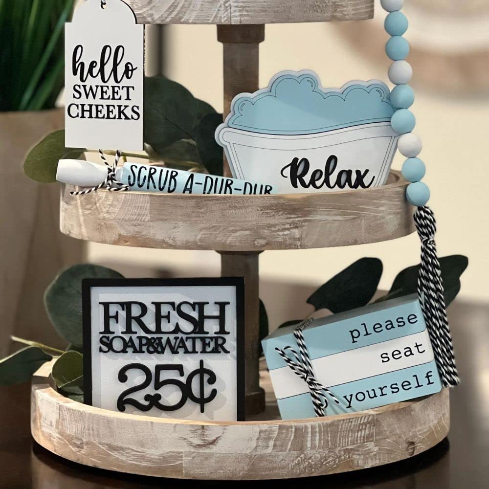 6-Piece Bathroom Tiered Tray Decor Set - Modern Bathroom Themed Decor Bundle for Countertop, Vanity & Shelves - Perfect for Small Space Organization, Spa-Inspired Decor & Gift Ideas