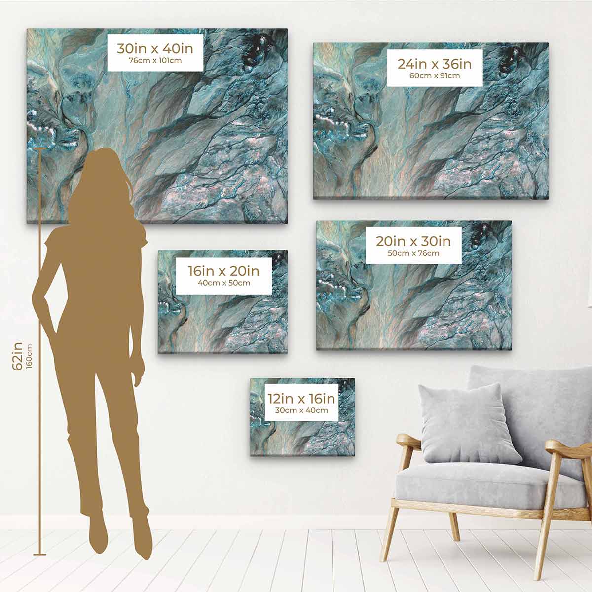Blue Water Wall Art Canvas Print 3294 - Ocean Wave Painting for Living Room, Bedroom & Office Decor