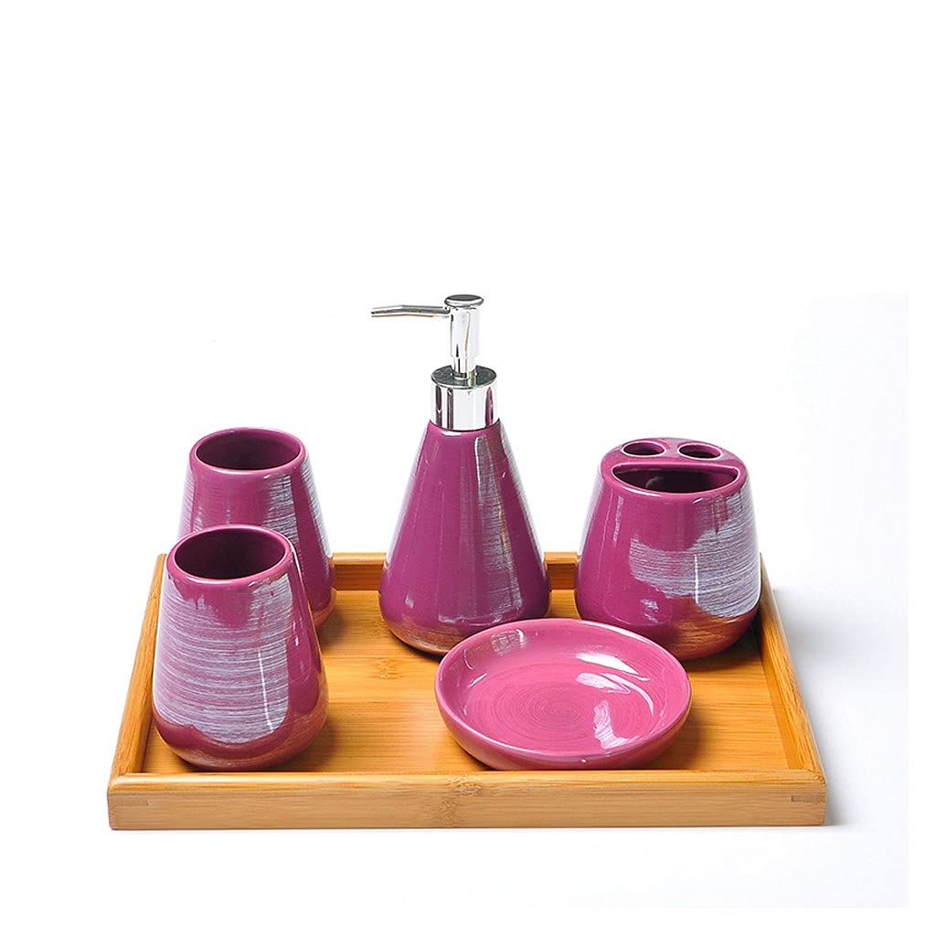 OMIDM 6-Piece Ceramic Bathroom Accessories Set - Lotion Dispenser, Toothbrush Holder, Soap Dish, Mouthwash Cups & Tray | Modern Bathroom Organization for Countertop, Vanity & Guest Bathroom Decor