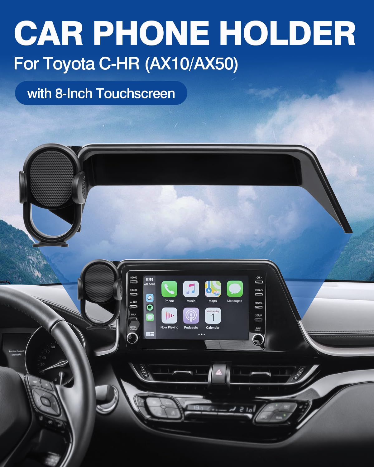 Custom Fit Car Phone Holder for 2019-2022 Toyota C-HR | 360° Rotating Phone Mount with 8