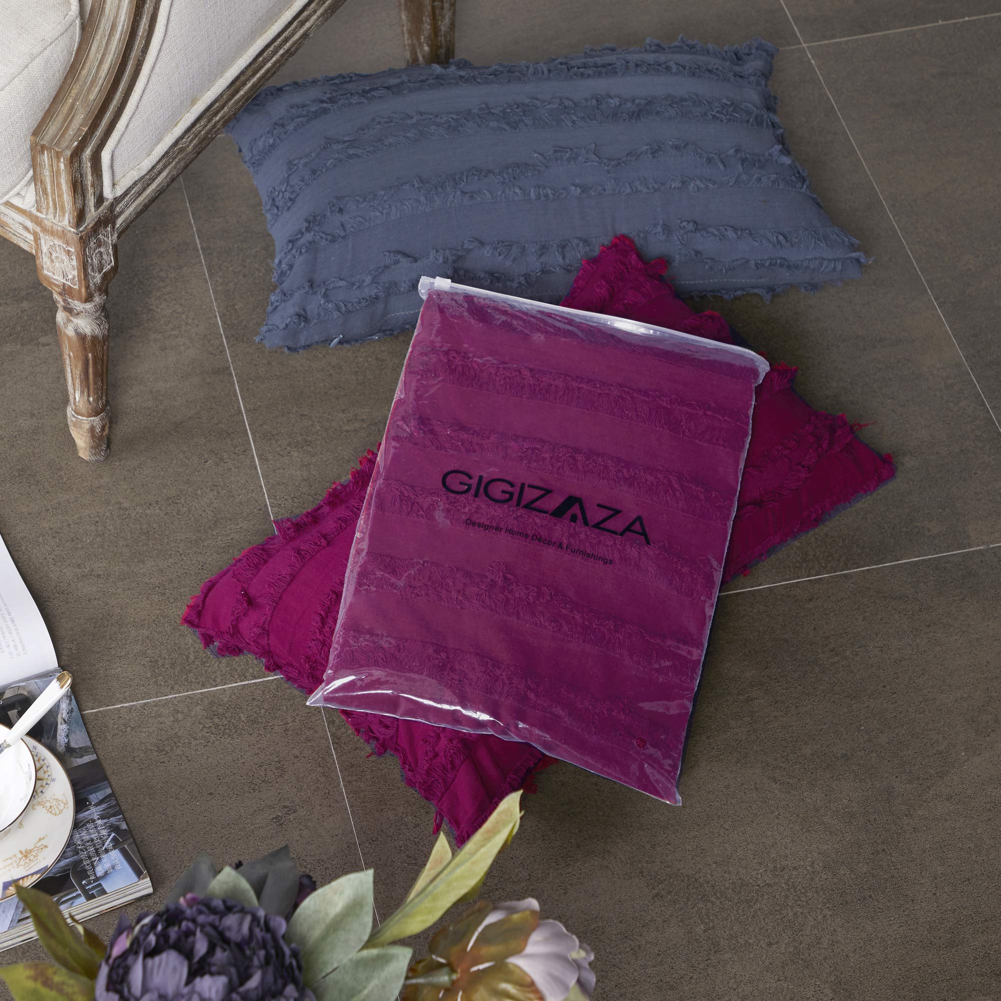 GIGIZAZA 12x20 Decorative Throw Pillow Covers - Wine Red Square Boho Cotton Cushion Covers for Sofa & Couch - Perfect for Living Room, Bedroom Decor and Home Styling