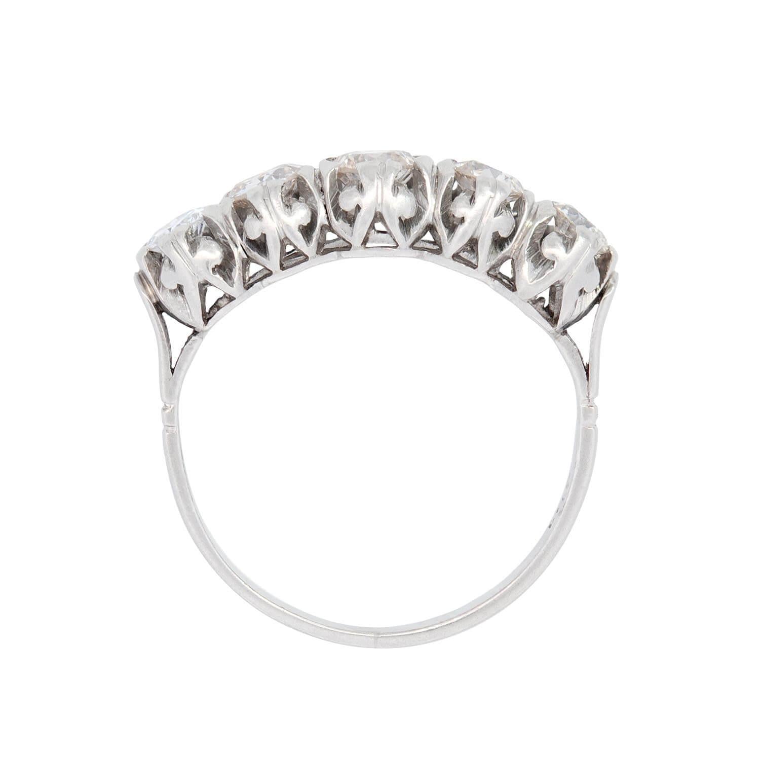 Edwardian English Platinum Diamond Five Stone Engagement Ring 1.20ctw - Vintage Wedding Ring for Brides, Anniversary Gift, Proposal Jewelry