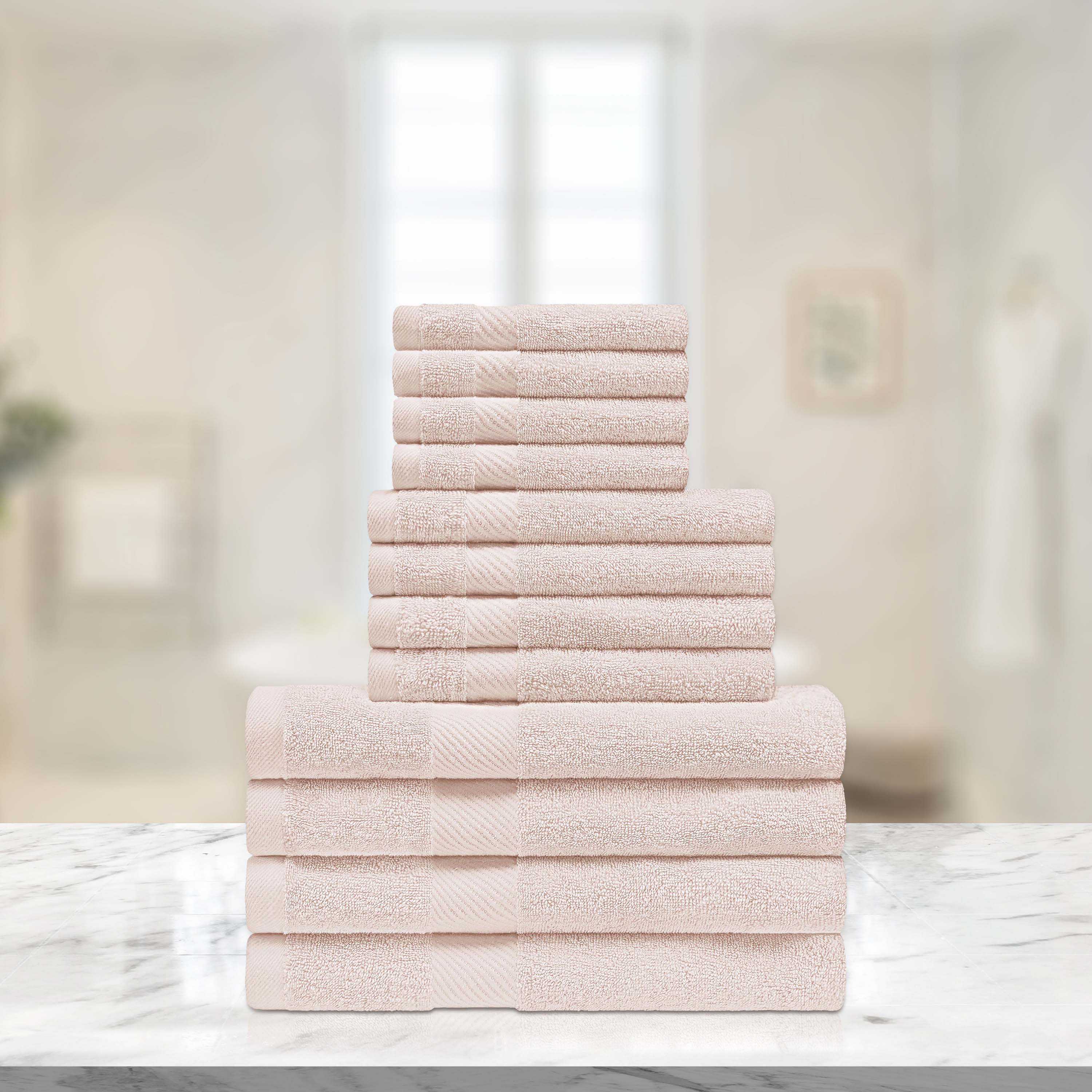 Premium 12-Piece Egyptian Cotton Towel Set - Ultra Soft & Absorbent Bath Towels, Hand Towels & Washcloths - Luxury Spa & Bathroom Essentials for Home & Hotel Use