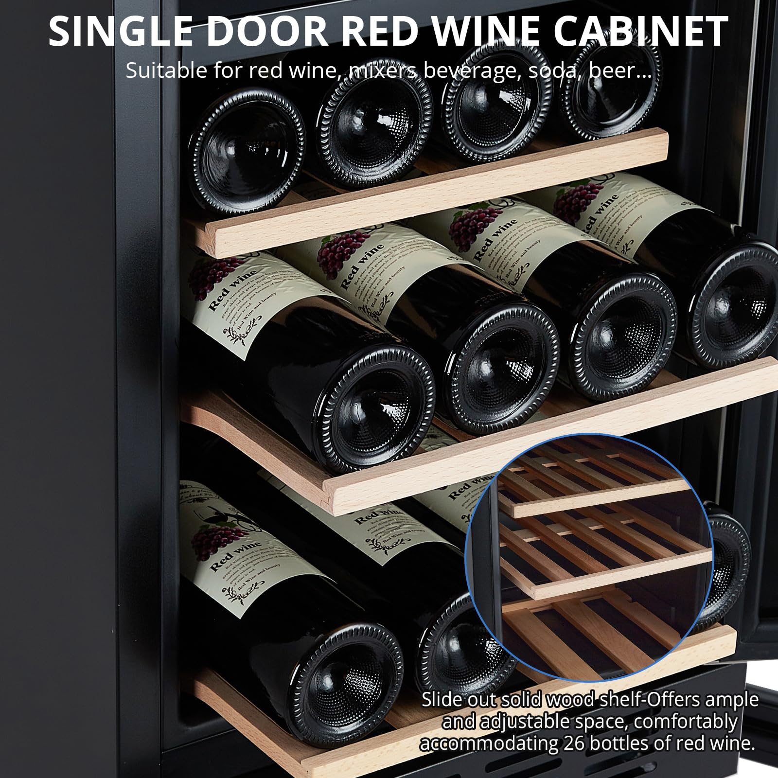 28 Bottle Dual Zone Wine Cooler Refrigerator - Compressor Cooling System, 41°F to 64°F Digital LED Touch Control, Frost-Free Lockable Cabinet with Single Glass Door - Freestanding or Built-In Design for Home, Bar, Restaurant & Wine Cellar Storage