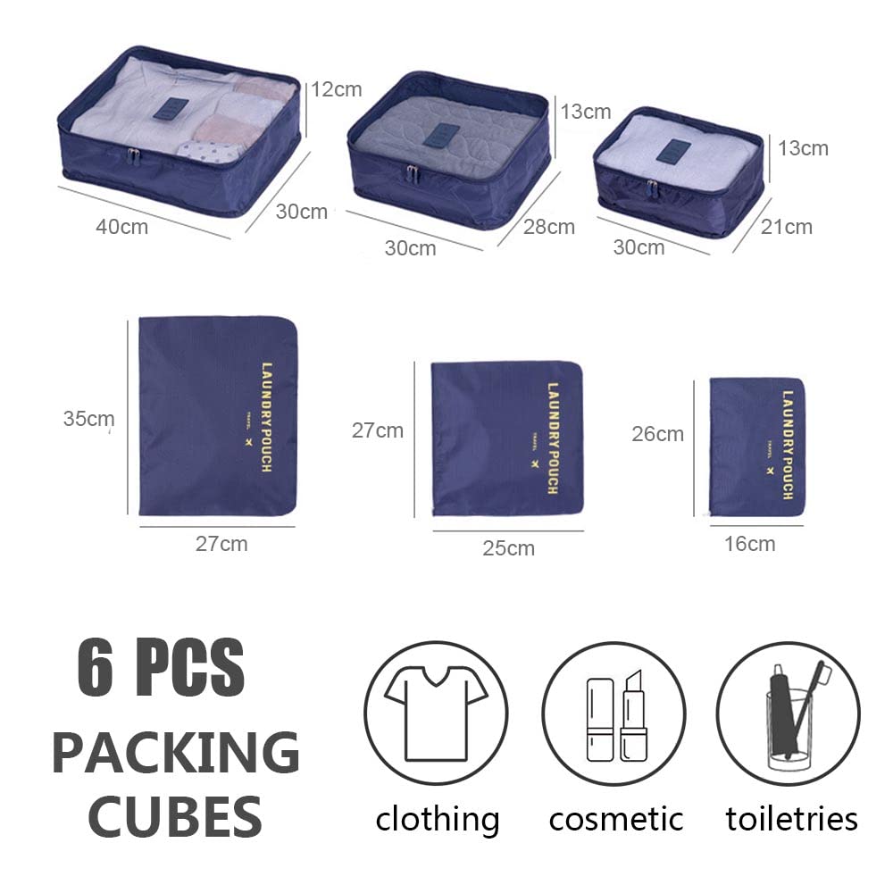 Rojeam 6-Piece Packing Cubes Set - Travel Luggage Organizers for Suitcases (Dark Blue) | Perfect for Business Trips, Vacations & Weekend Getaways
