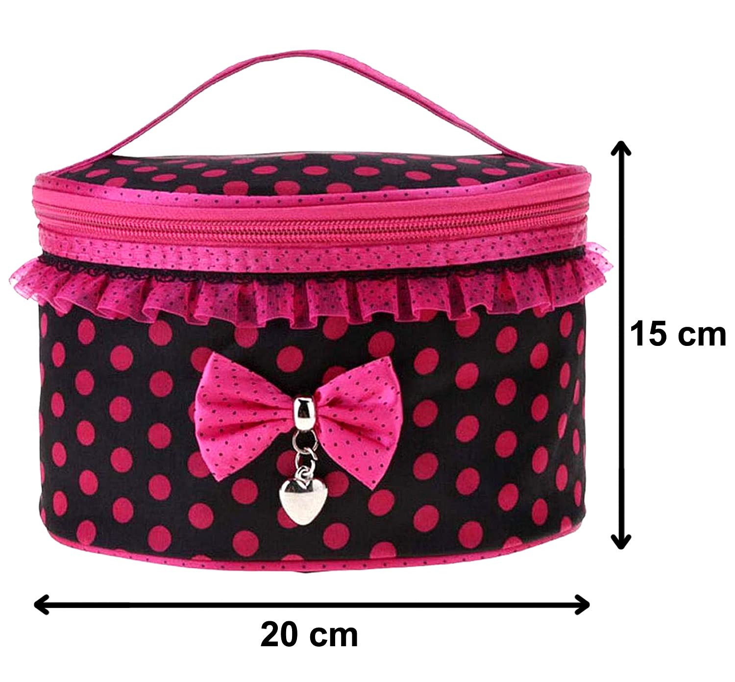 Kuber Industries Dot Printed Makeup Bag - Waterproof Travel Toiletry Case & Cosmetic Organizer with Top Handle & Small Mirror (Pink & Red) - Perfect for Travel, Gym, and Daily Makeup Storage