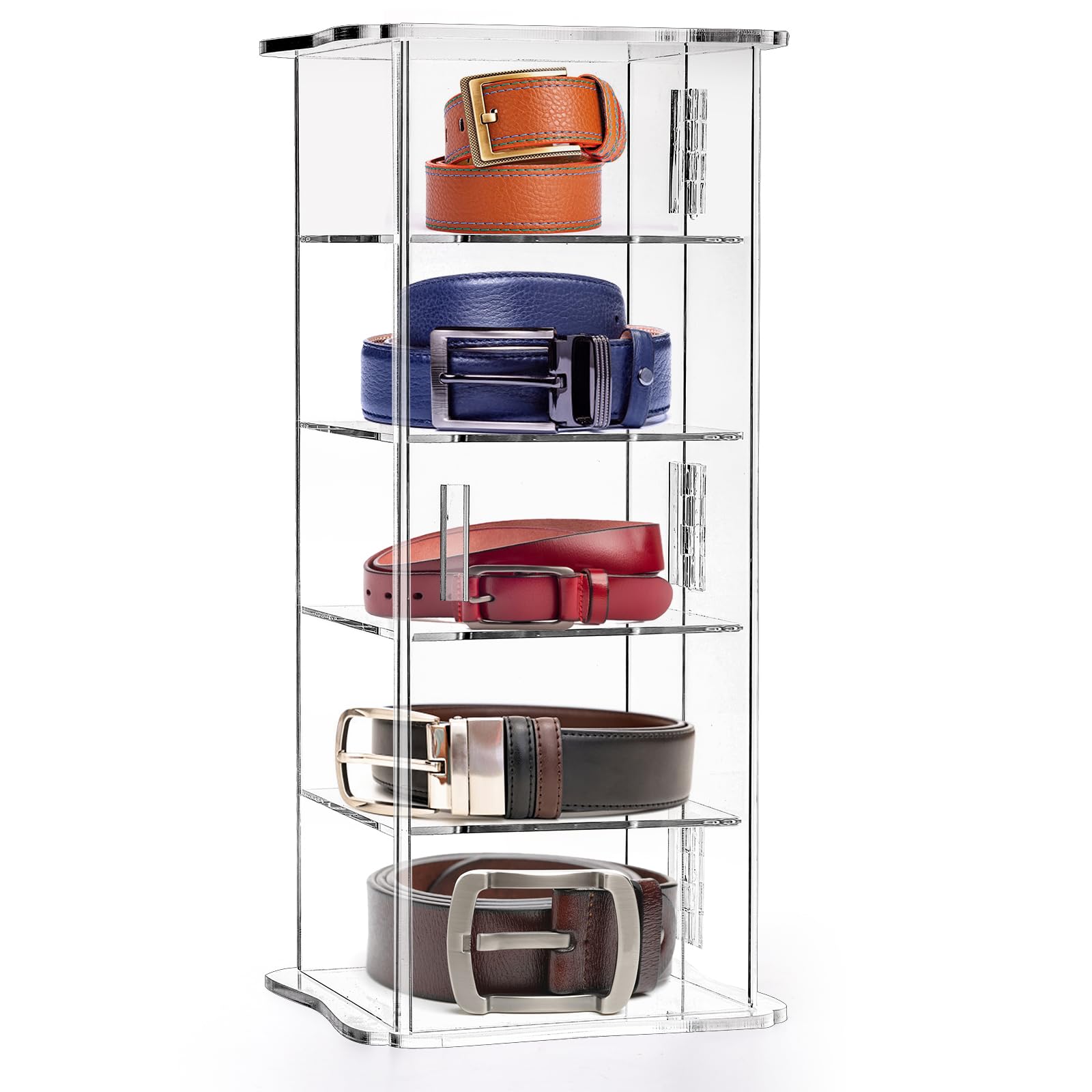 ZENFUN 5-Tier Acrylic Belt Organizer - Clear Stackable Storage Box for Watches, Jewelry, Hair Accessories | Closet & Drawer Organization | Perfect for Vanity, Bedroom, and Travel Use