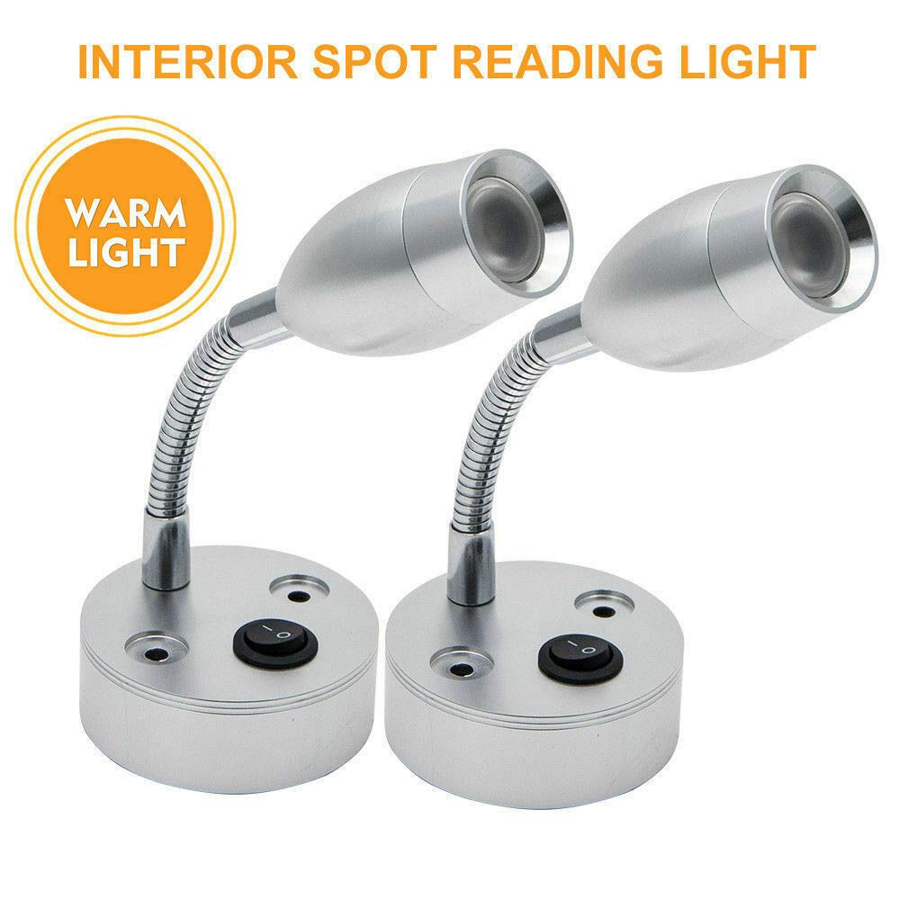 TOTMOX 2PCS 12V LED Spot Reading Lights with Switch - Warm White Interior Lighting for Motorhome, Caravan, Van, Boat - Perfect for Night Reading & Cozy Ambiance