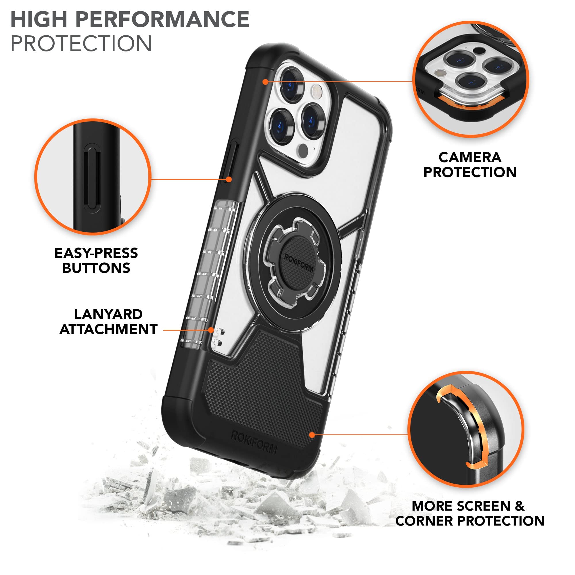 Rokform Crystal Clear Case for iPhone 13 Pro Max with Pro Series Bike Mount - Shockproof Protective Cover & Secure Cycling Phone Holder for Outdoor Sports, Commuting & Adventure Activities