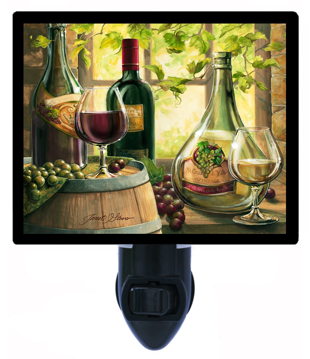 Wine and Bar Night Light - Elegant Window Wine Bottle & Grape Decor for Kitchen, Dining Room, and Home Bar Ambiance