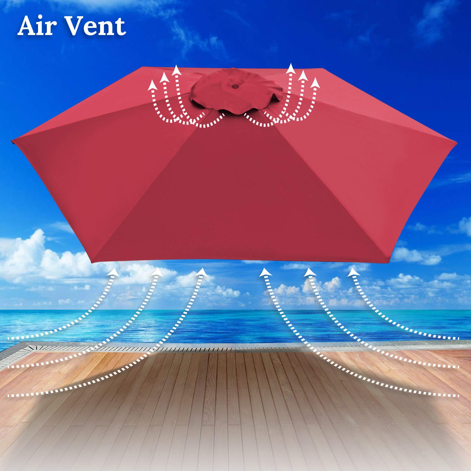 BenefitUSA 9ft 8-Rib Patio Umbrella Replacement Canopy Cover - Burgundy Red for Outdoor Dining, Poolside Lounging & Garden Shade