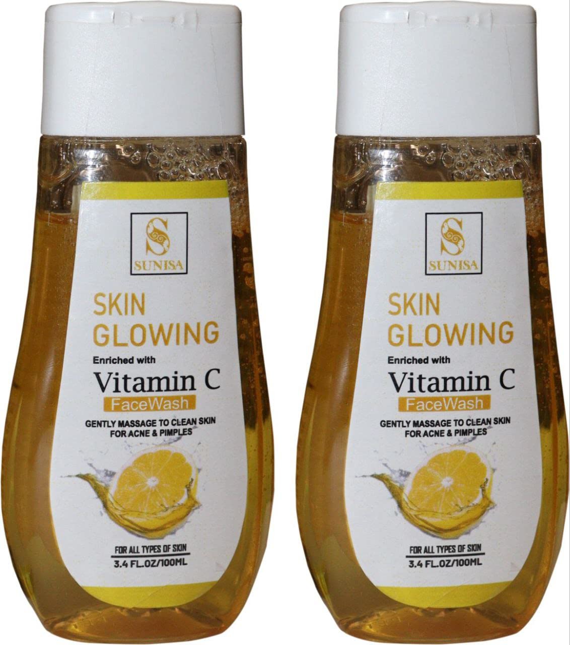 SUNISA Vitamin C Face Wash for Brightening & Acne Control - 100ml (Pack of 2) | Gentle Cleanser for Oily & Sensitive Skin | Morning & Night Skincare Routine